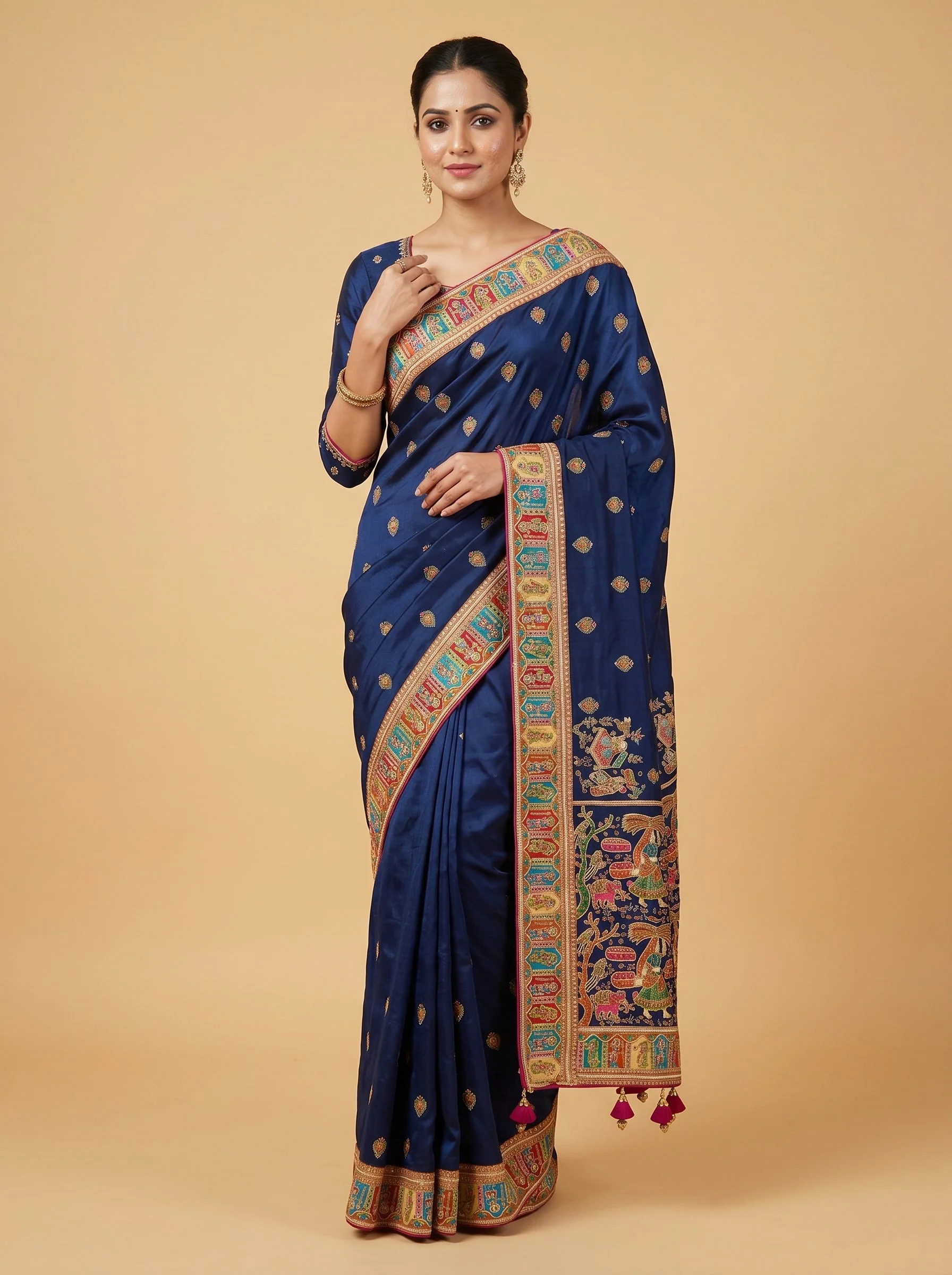 Blue Cool Tone Embroidered Saree