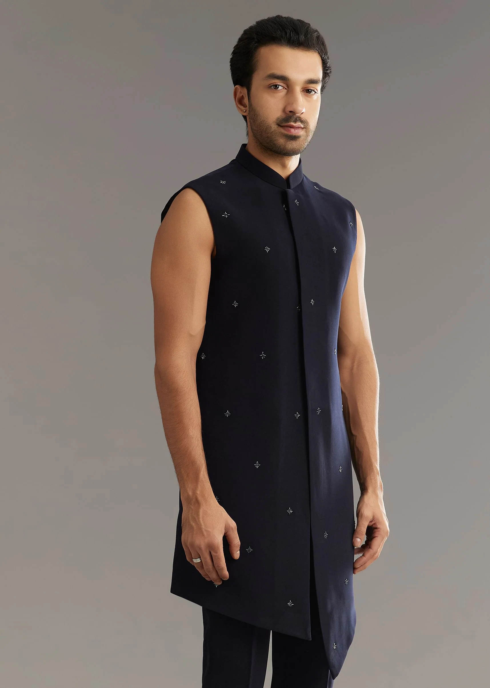 Blue Cutdana Embroidered Indo Western Set With Bird And Floral Motif - Image 7