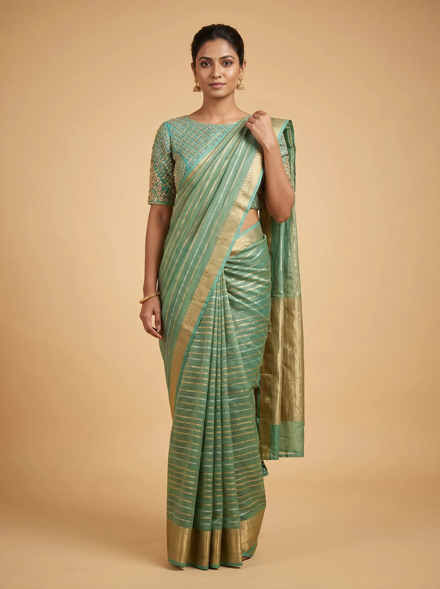 Blue Detailed Finish Embroidered Saree