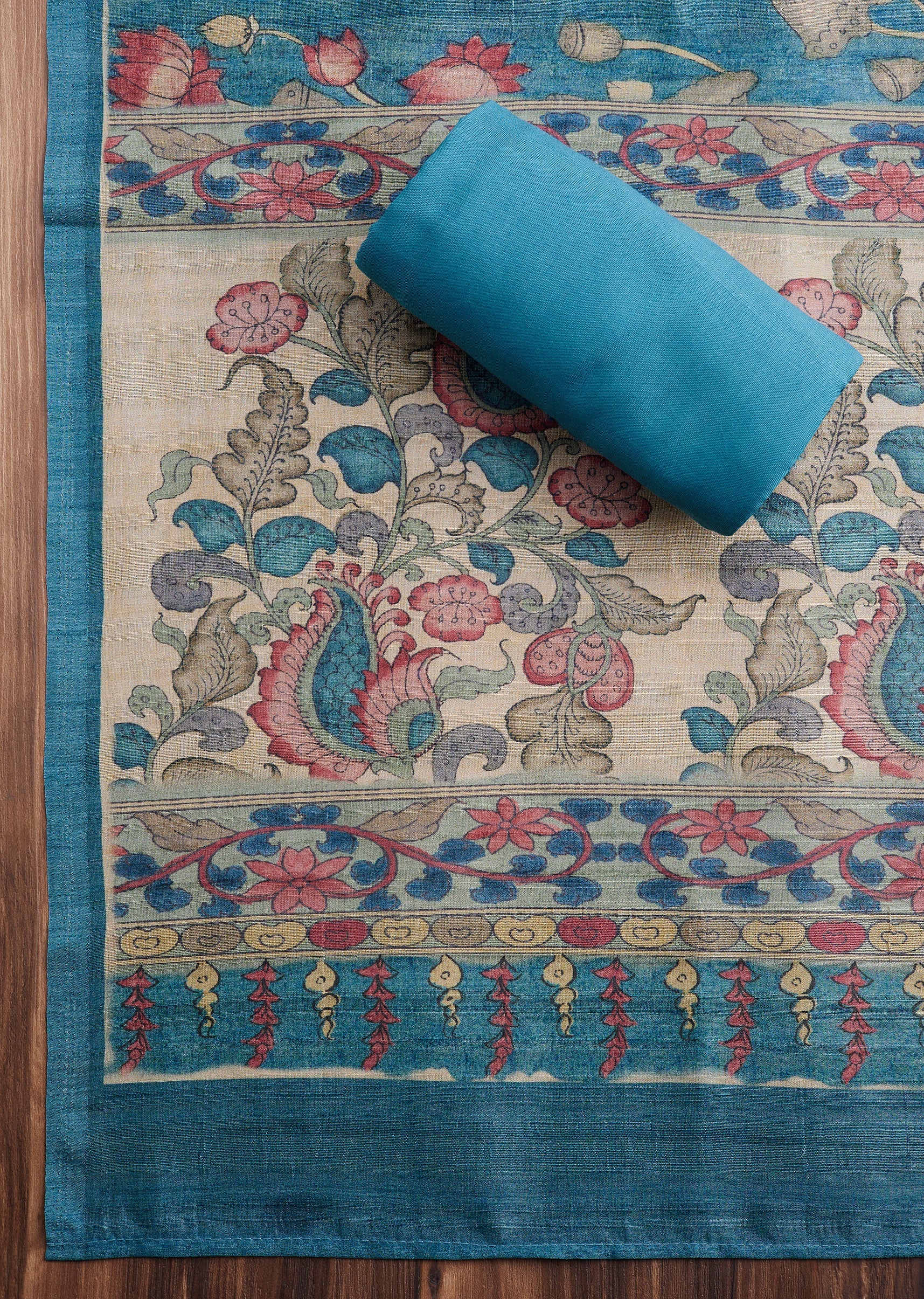 Blue Dola Silk Printed Unstitched Suit - Image 4
