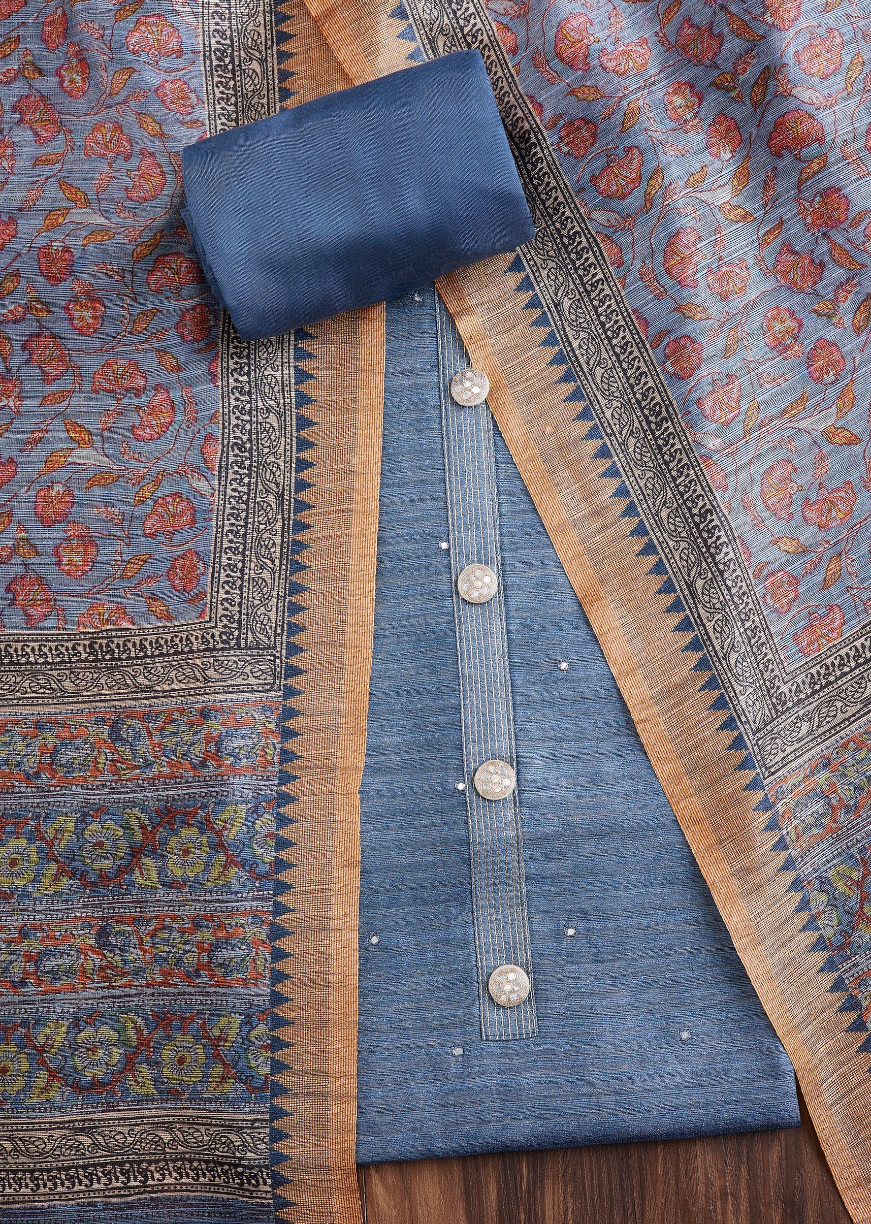Blue Dola Silk Suit Set