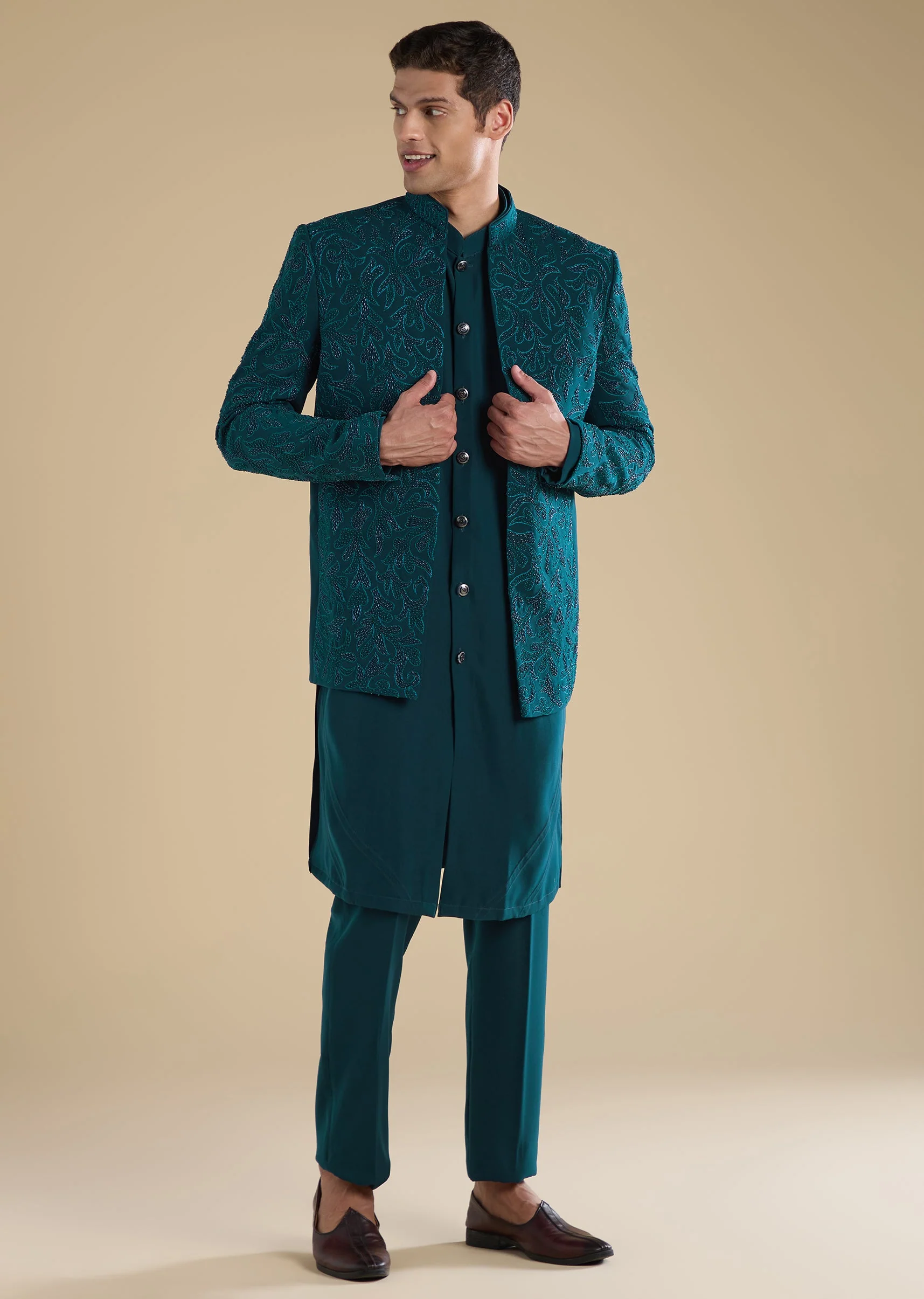 Blue Embellished Jodhpuri Set With Kurta And Pants - Image 4