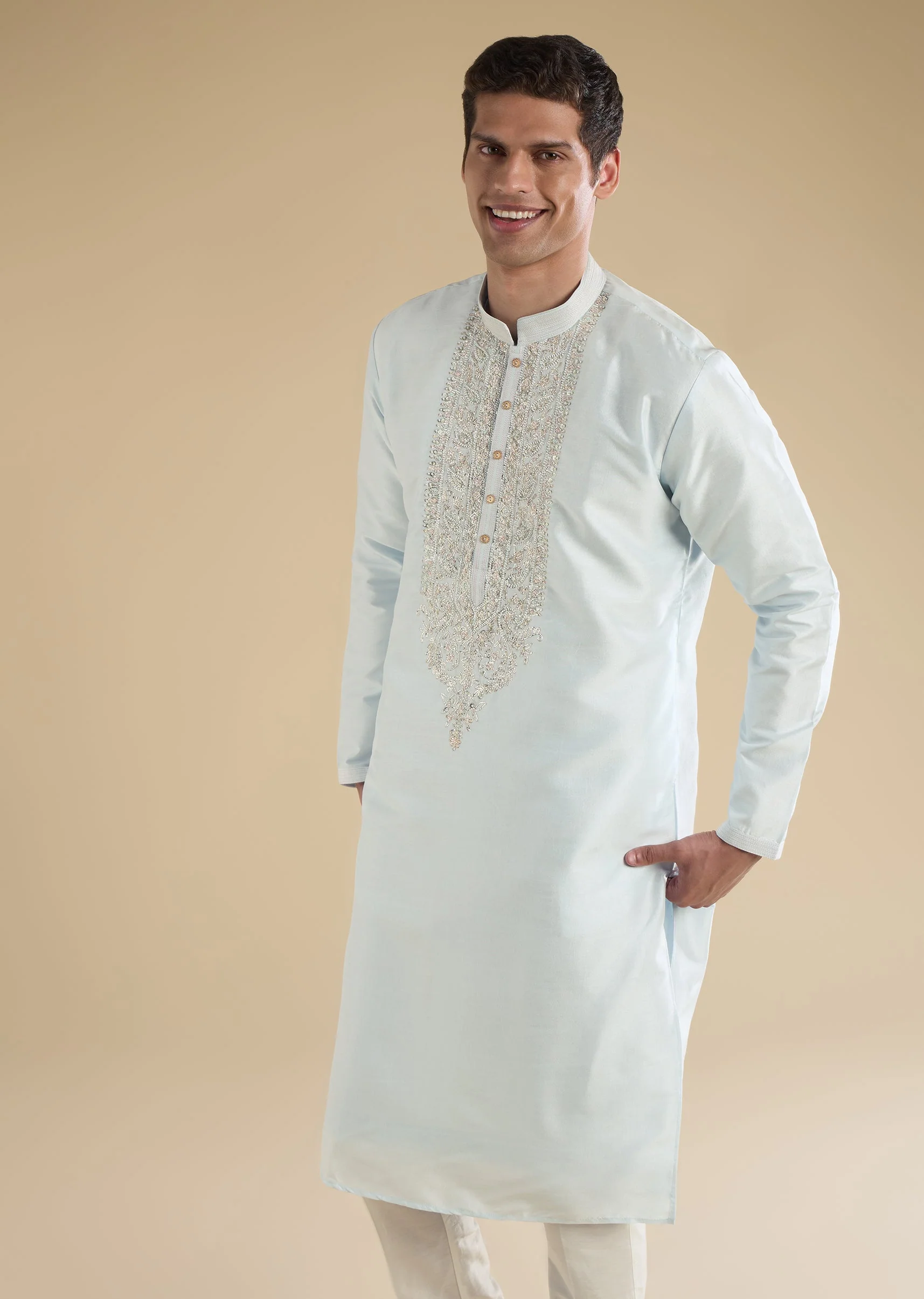 Blue Embellished Kurta Set - Image 3