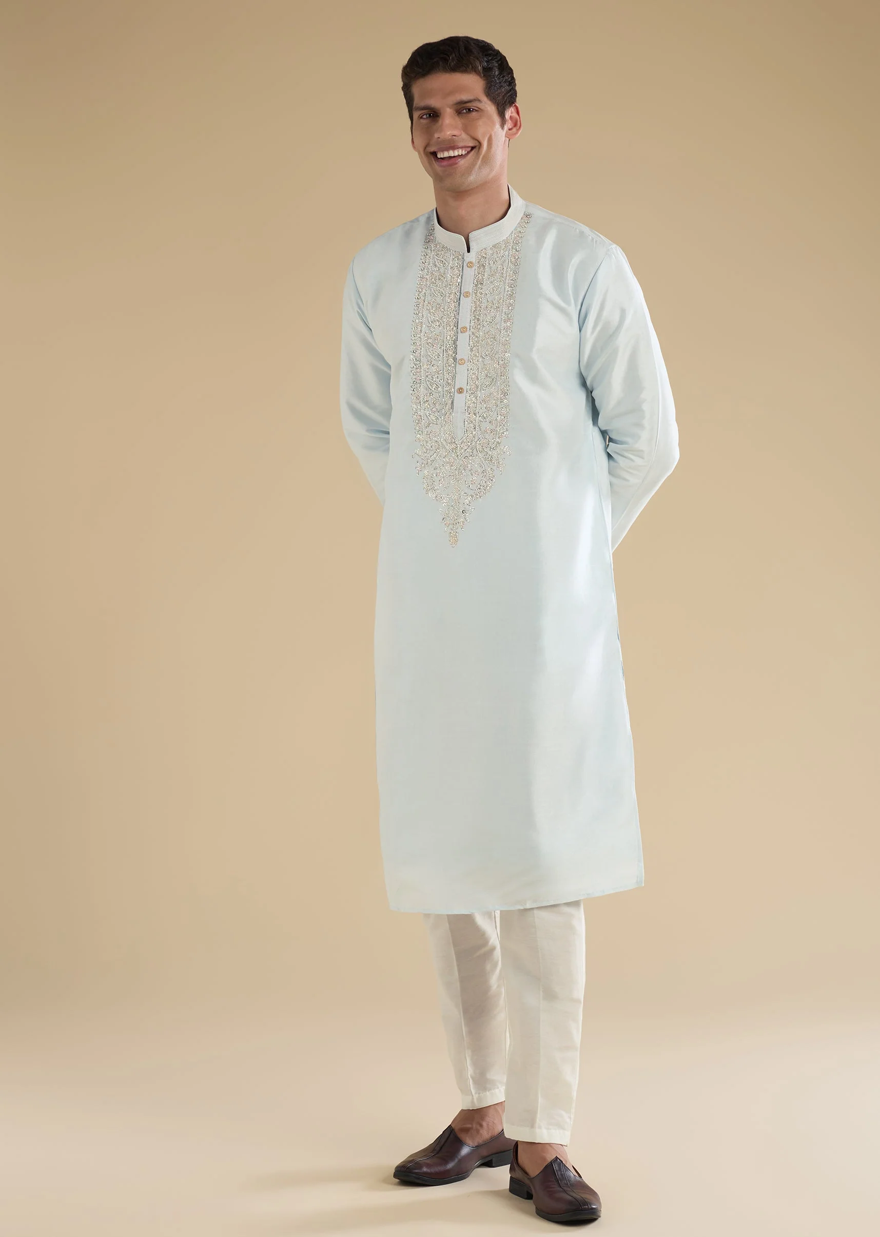 Blue Embellished Kurta Set - Image 4