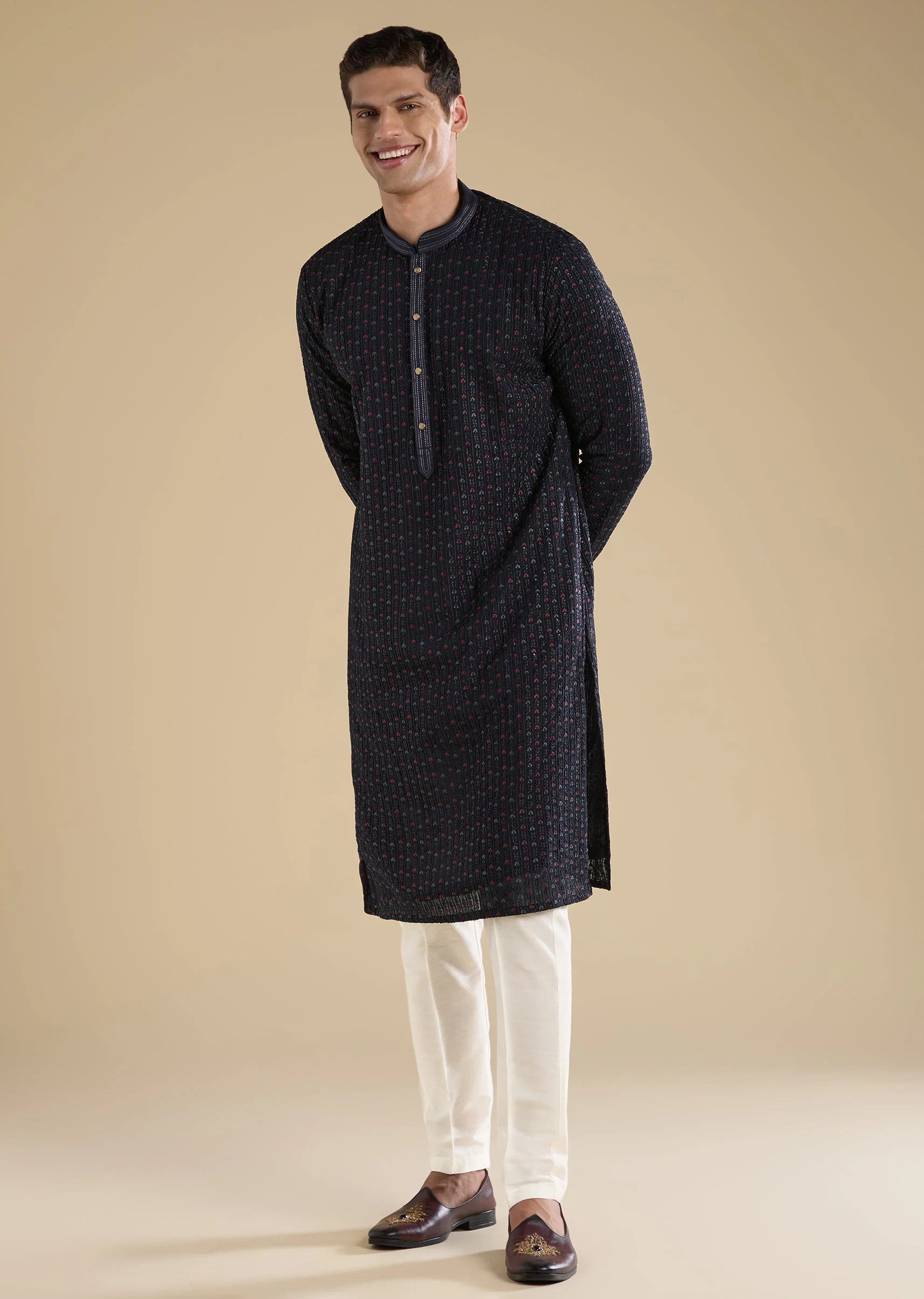 Blue Embellished Kurta Set With Pants - Image 3