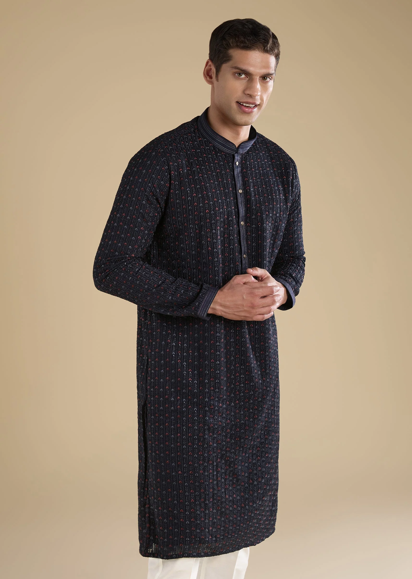 Blue Embellished Kurta Set With Pants - Image 4