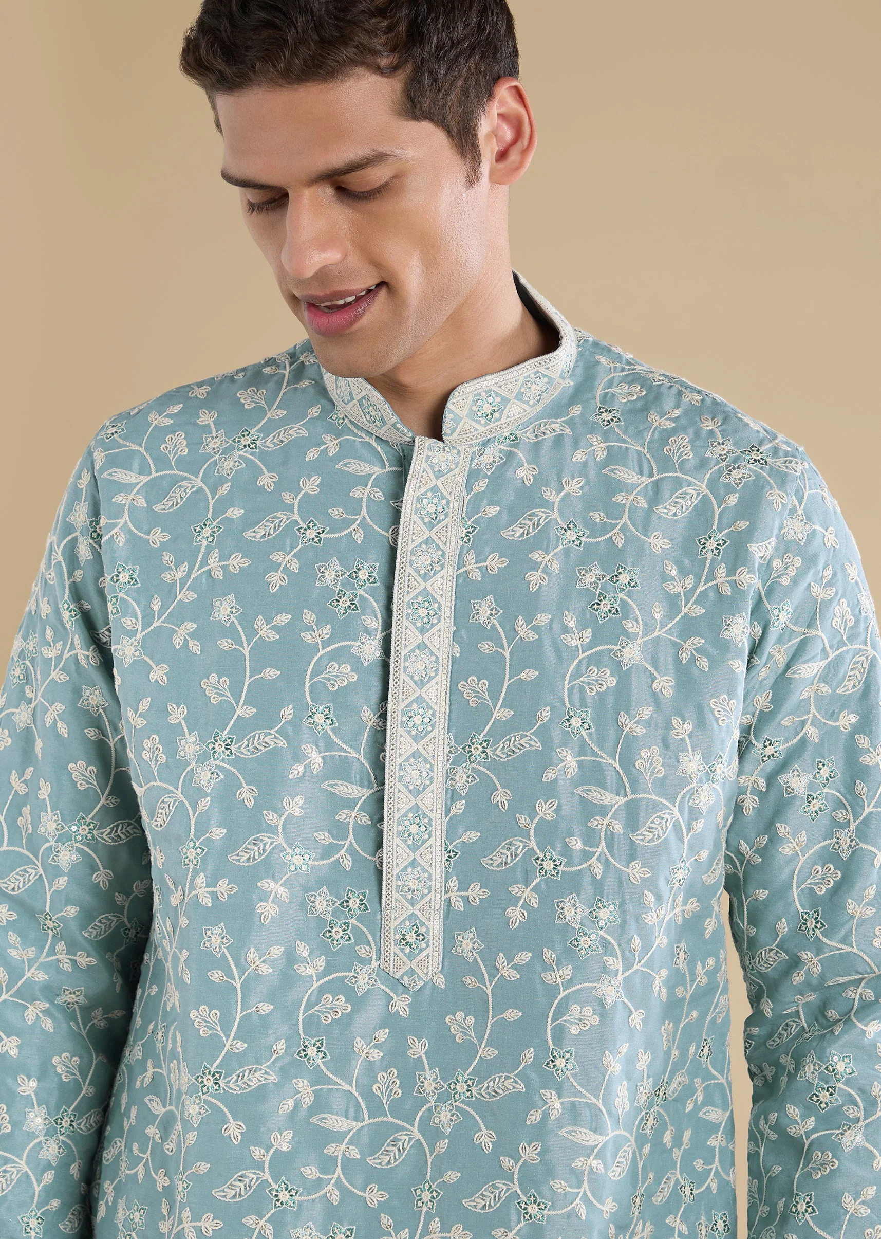 Blue Embroidered Kurta Set - Image 2