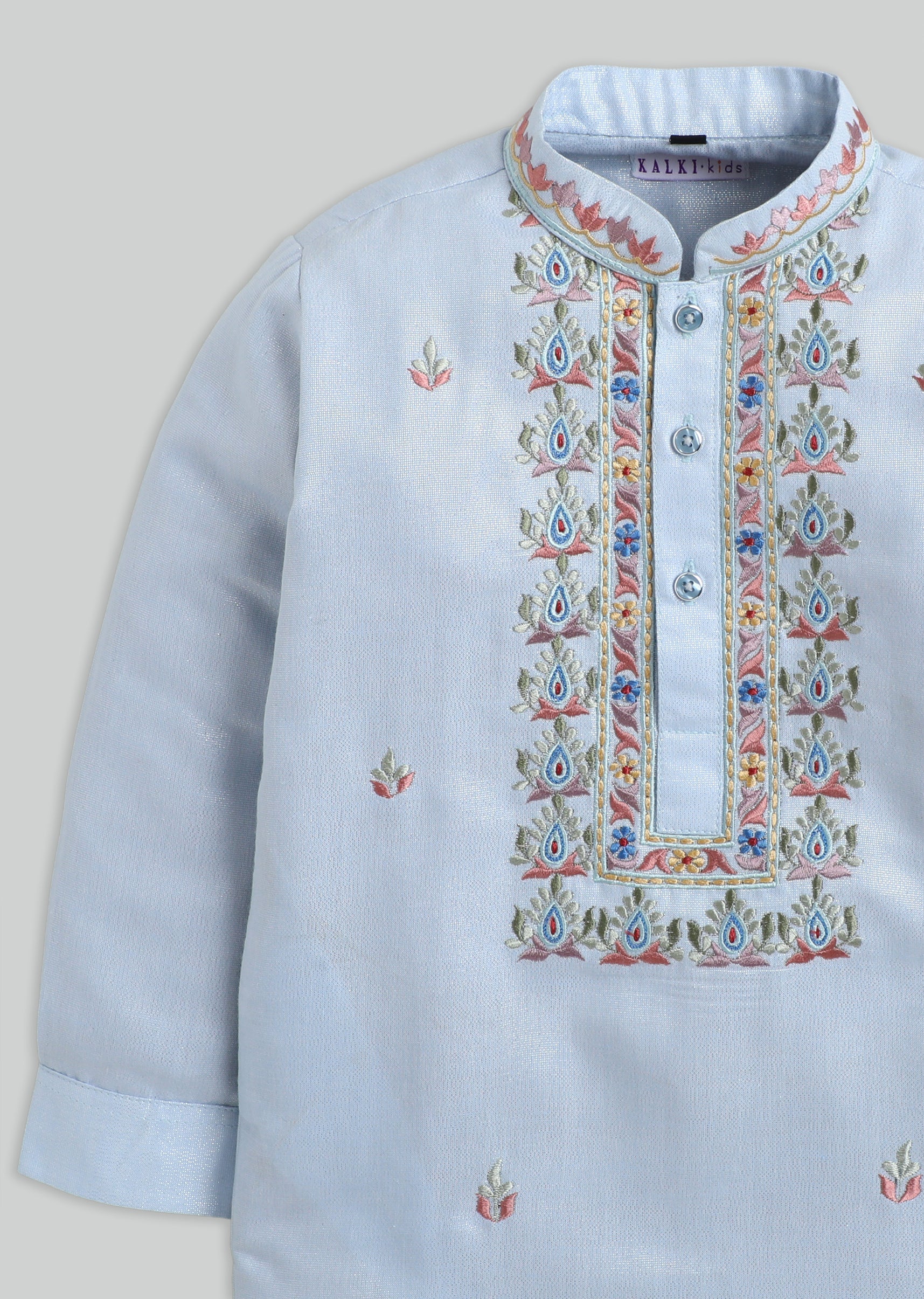 Blue Embroidered Kurta Set For Boys - Image 5