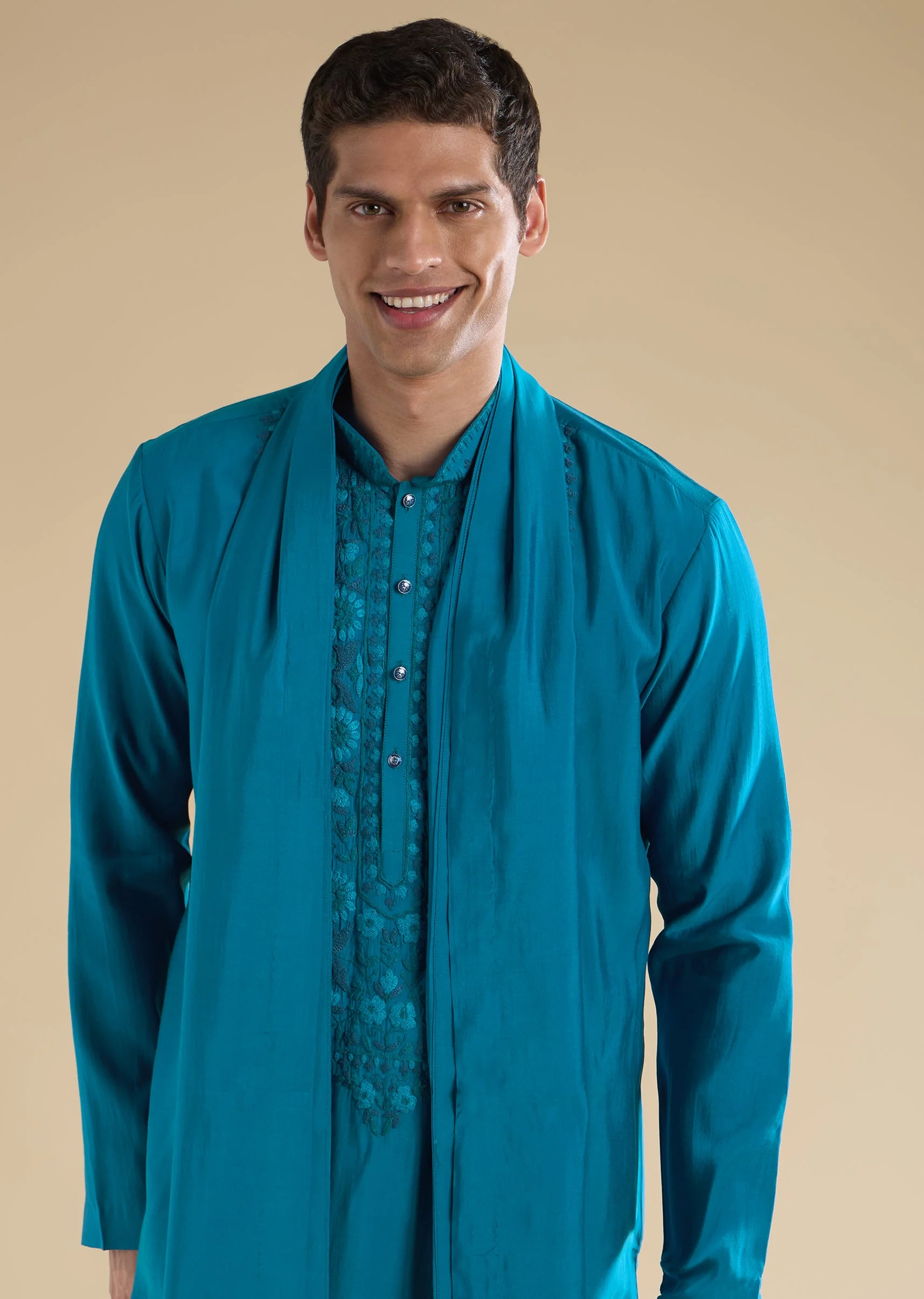Blue Embroidered Kurta Sets And Dupatta - Image 2