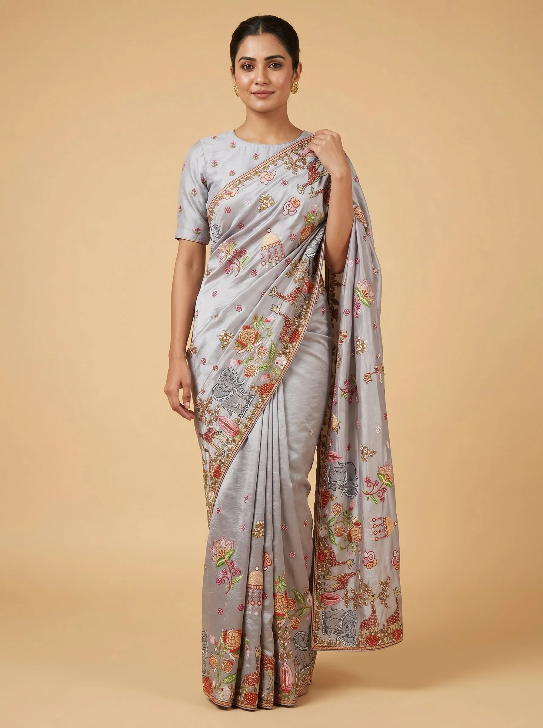 Blue embroidered saree with fine detailing