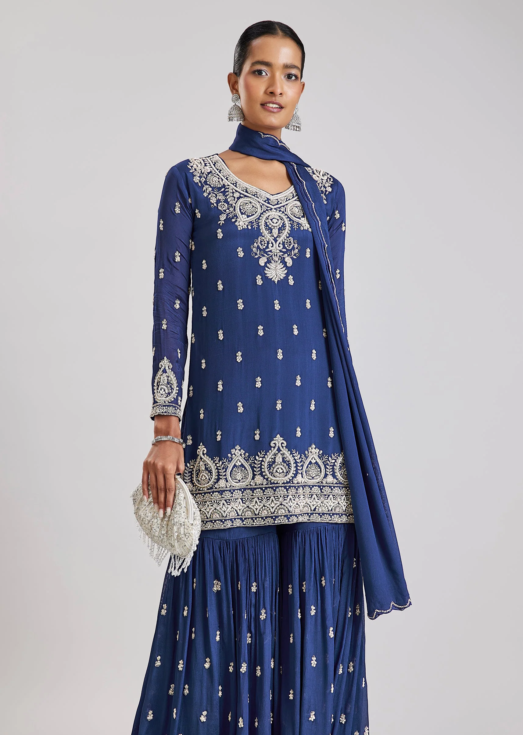 Blue Embroidered Sharara Set - Image 4