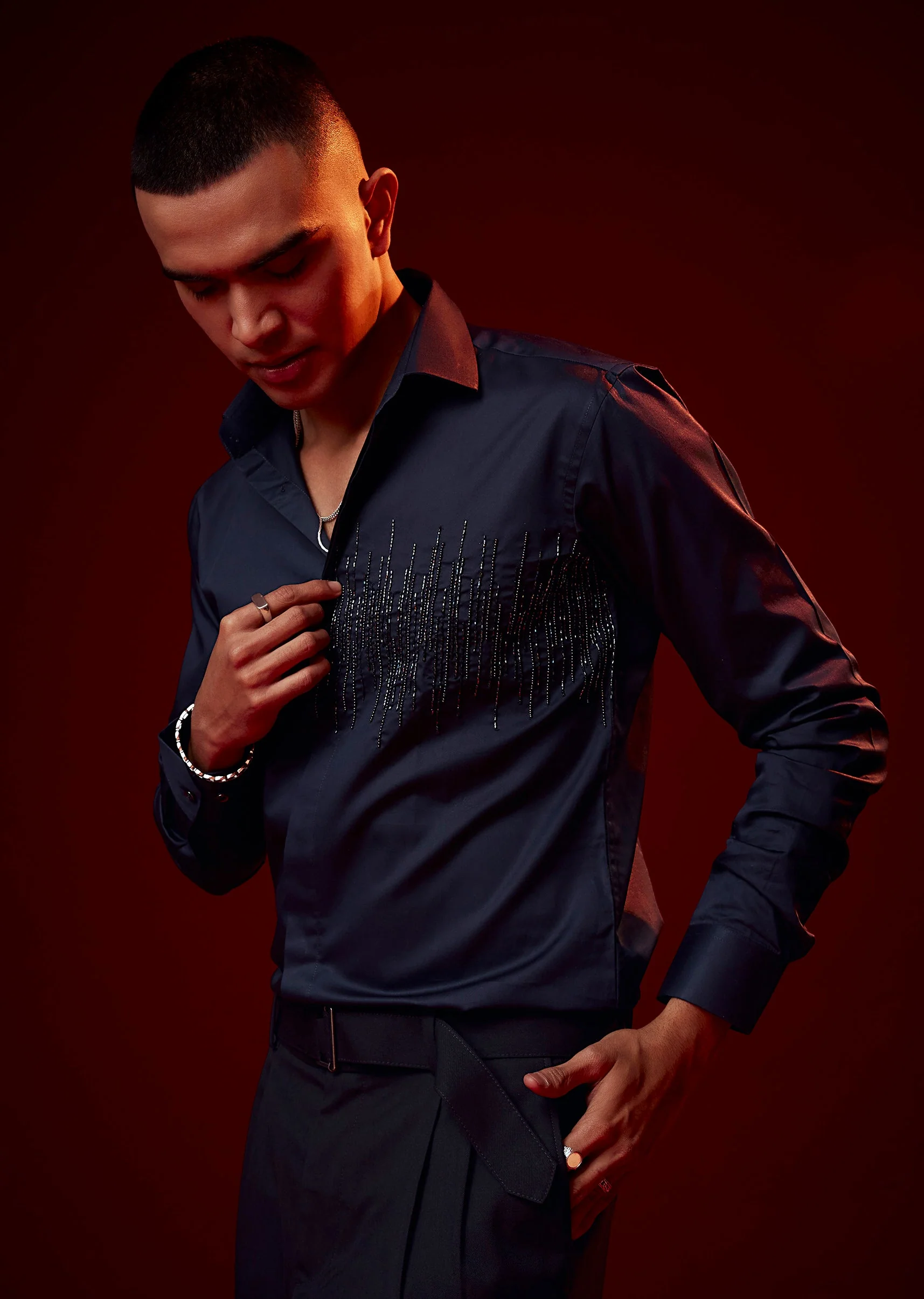 Blue Embroidered Silk Blend Party Shirt - Image 4