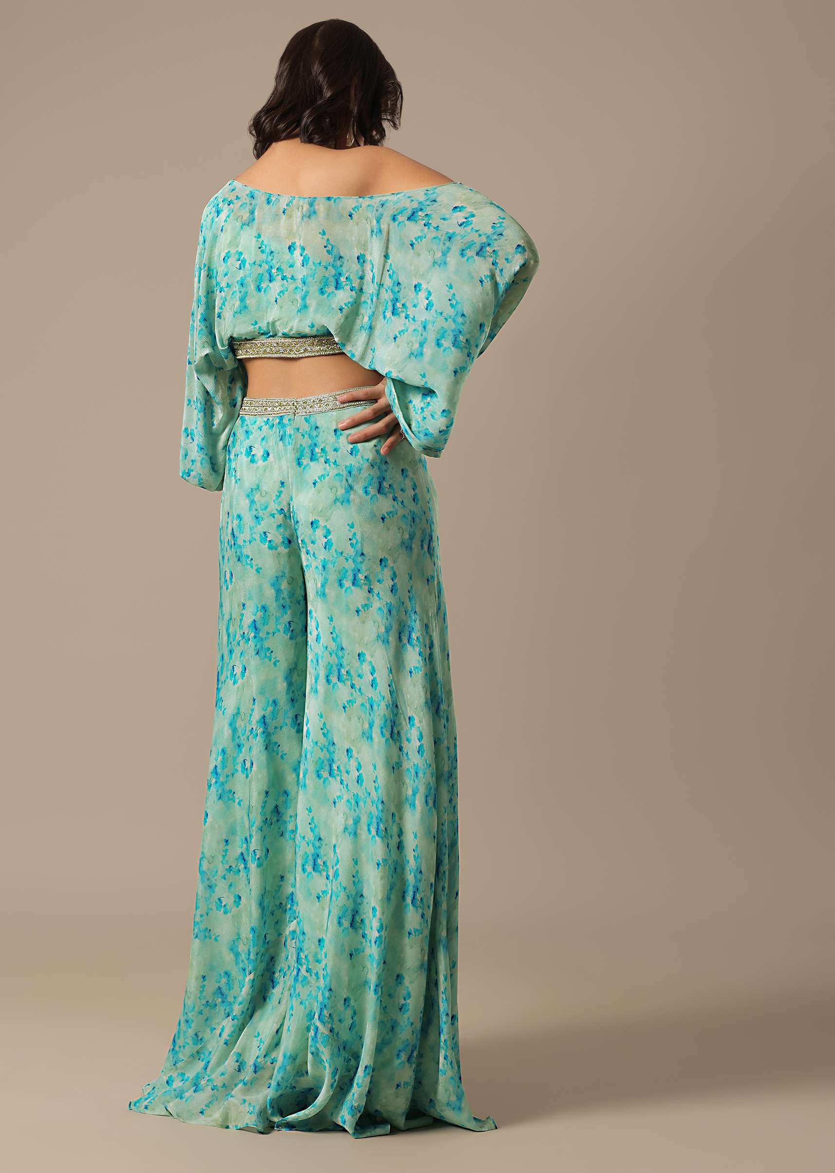 Blue Floral Print Crop Top And Palazzo Set - Image 5