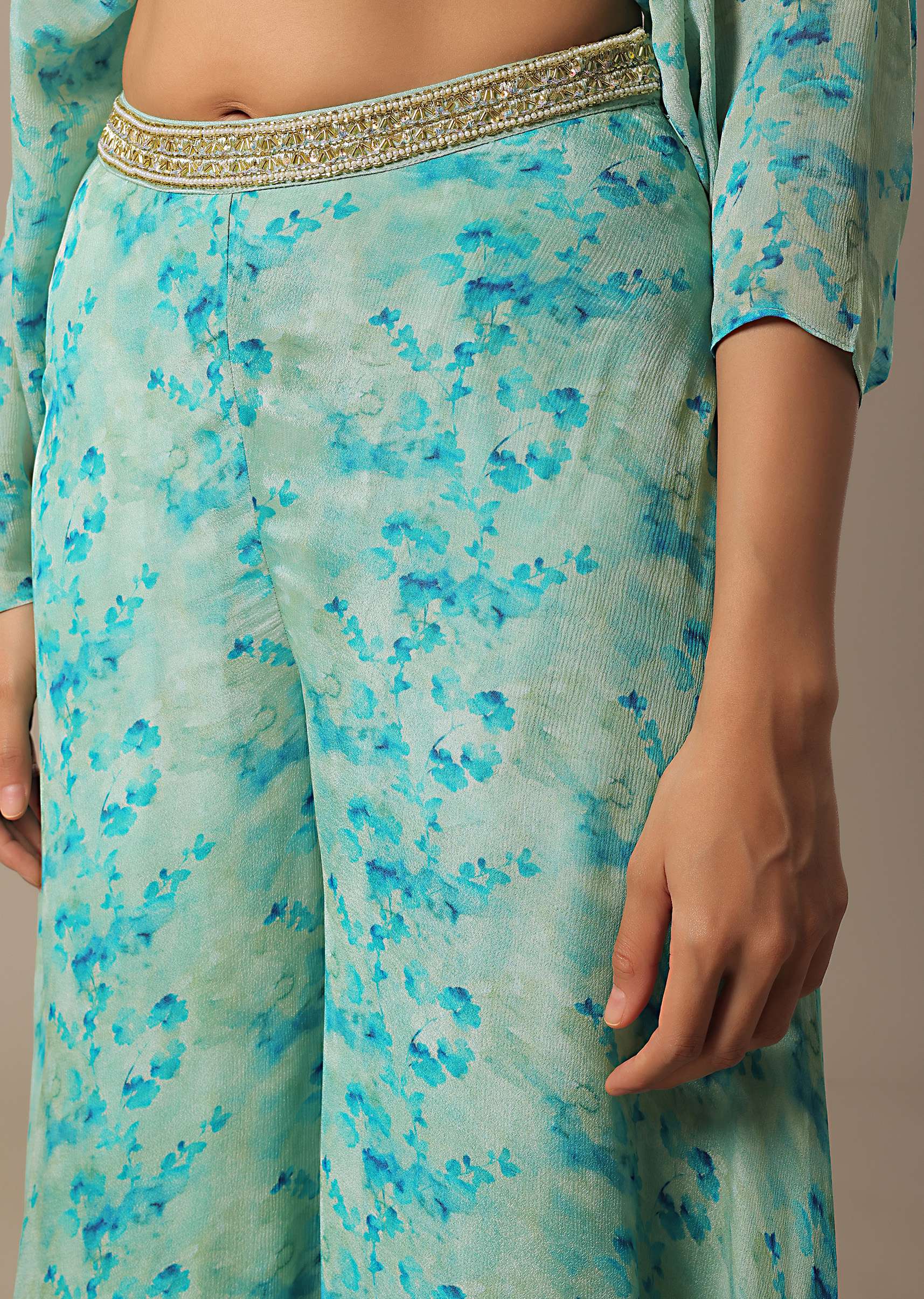 Blue Floral Print Crop Top And Palazzo Set - Image 6