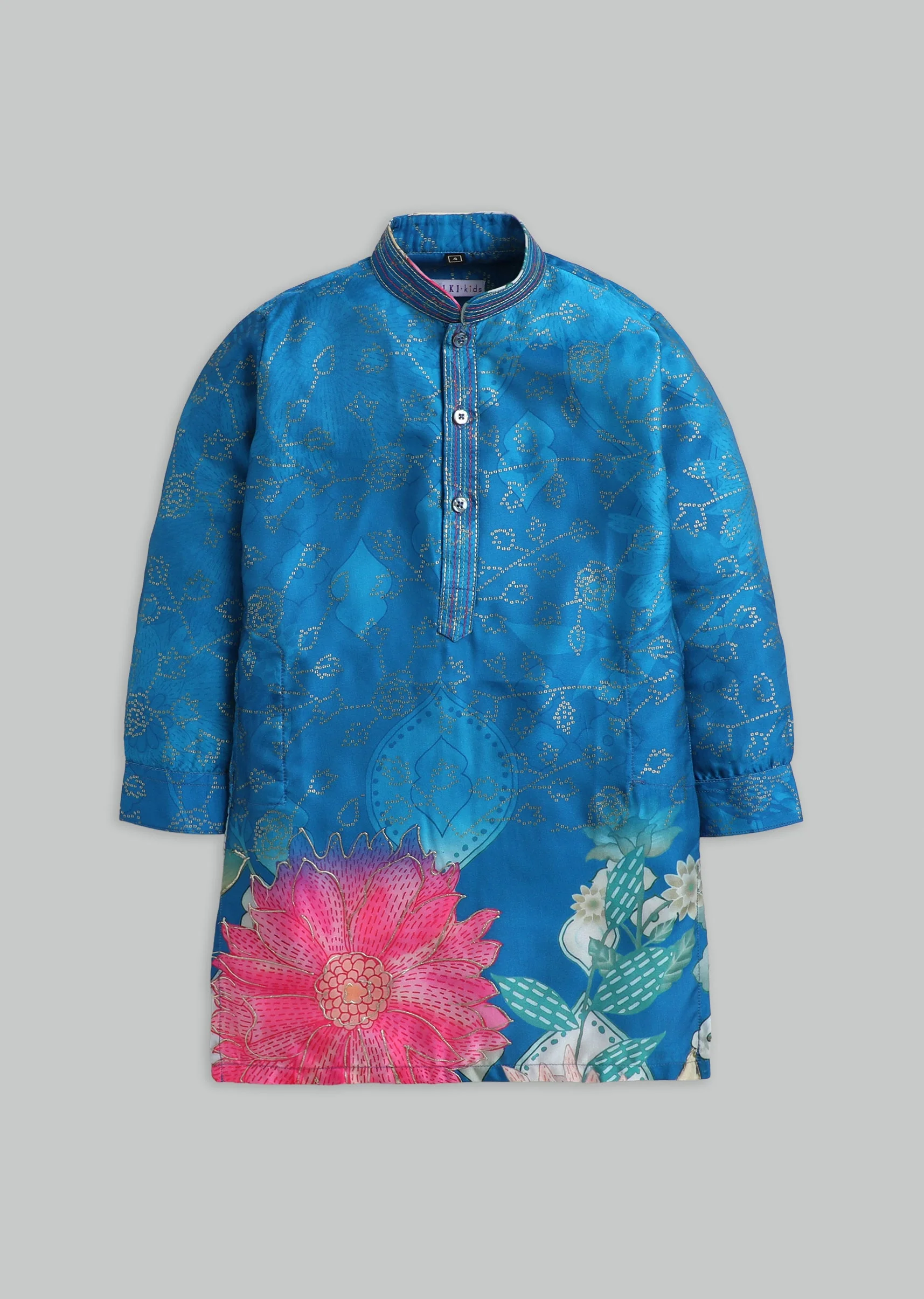 Blue Floral Printed Kurta Set For Boys - Image 2
