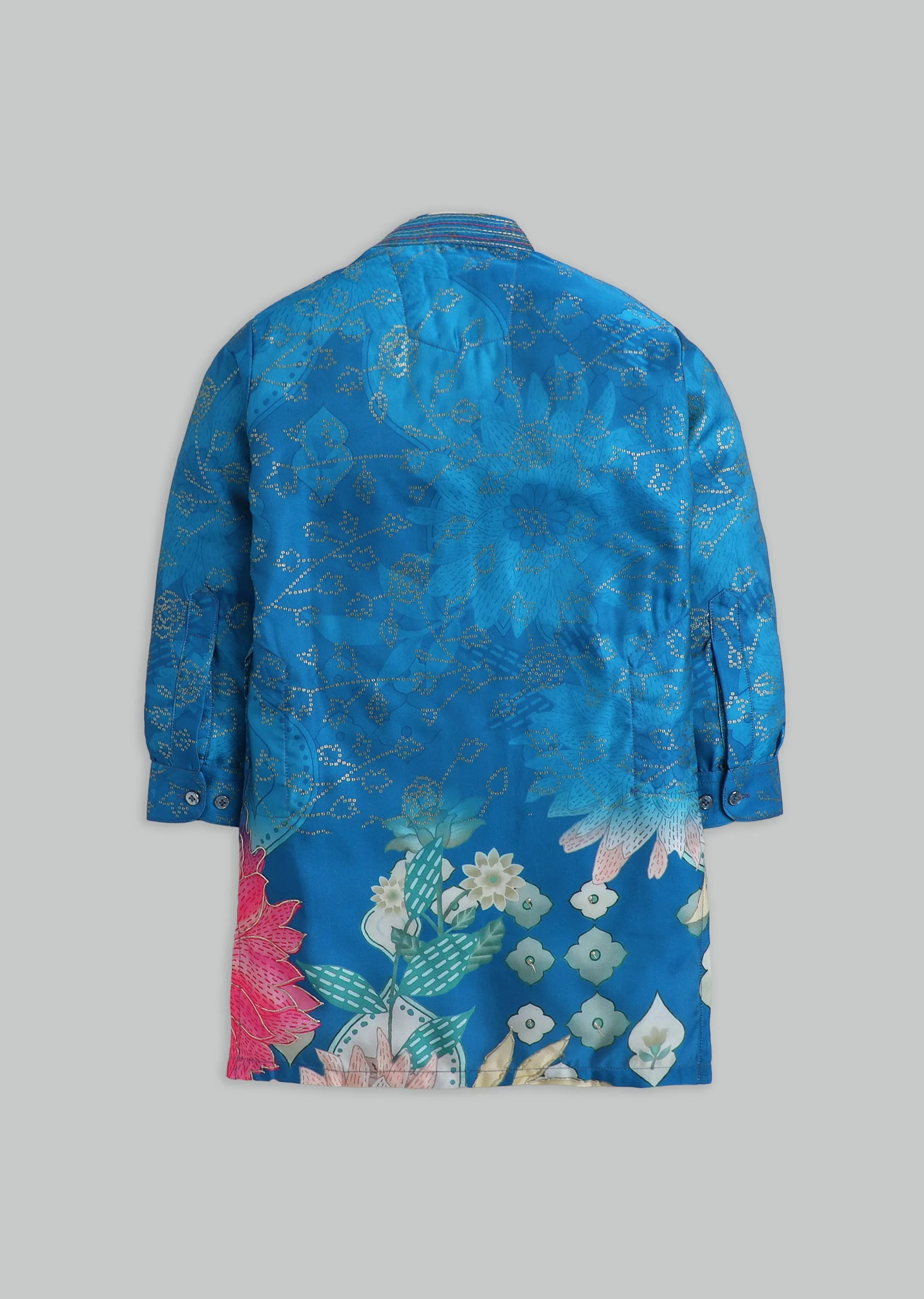 Blue Floral Printed Kurta Set For Boys - Image 3