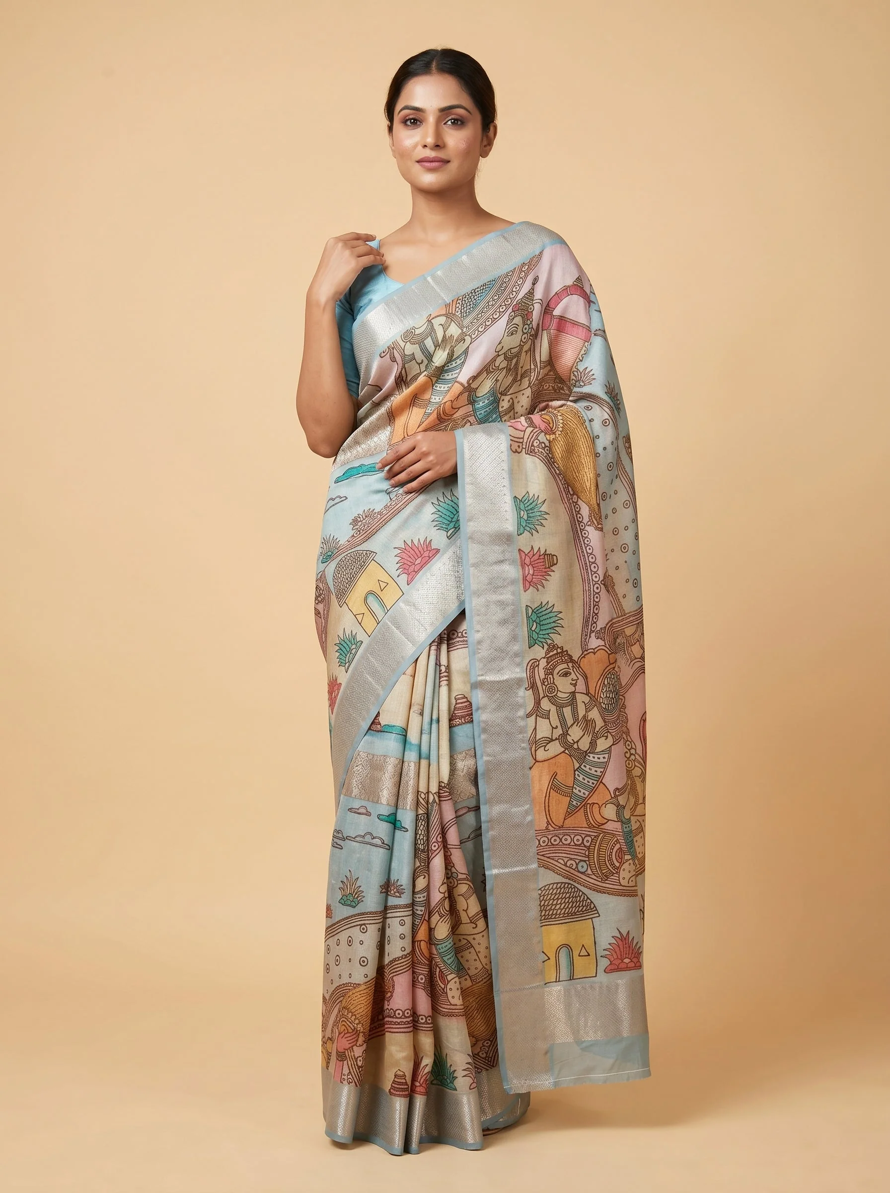 Blue Fluid Print Saree