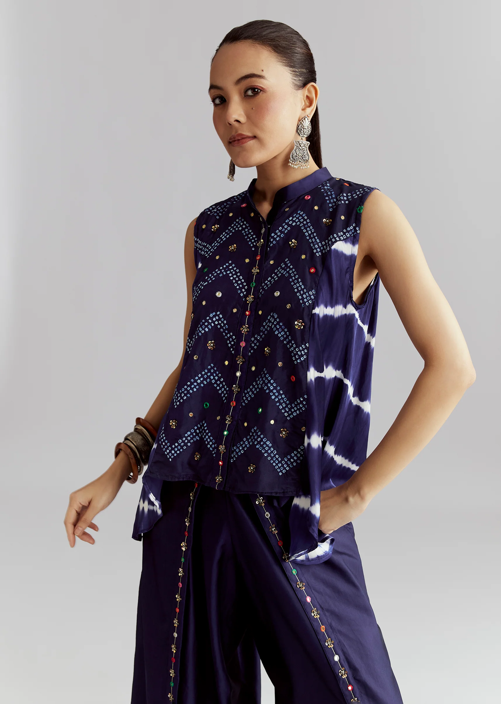 Blue Fusion Duo – Indo Western Set For Her And Kurta Set For Him - Image 4