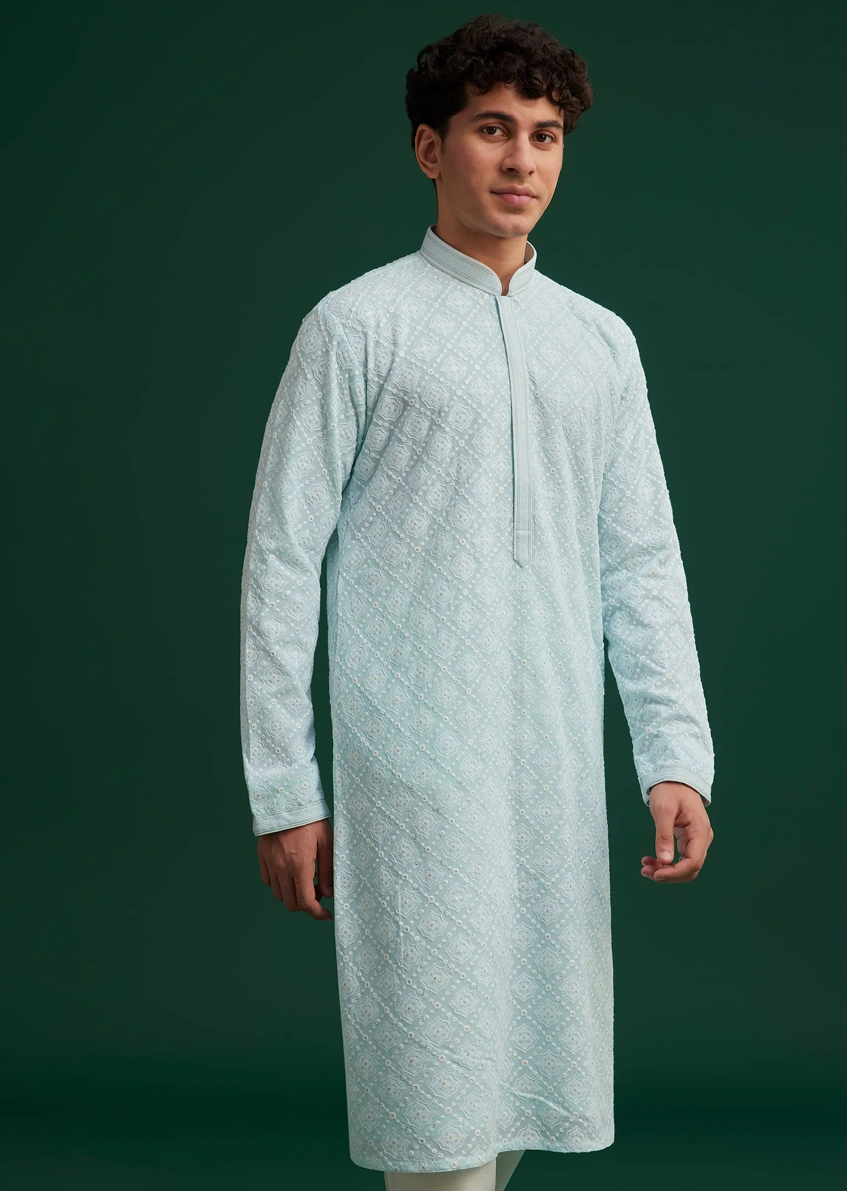 Blue Georgette Embroidered Kurta Set - Image 4