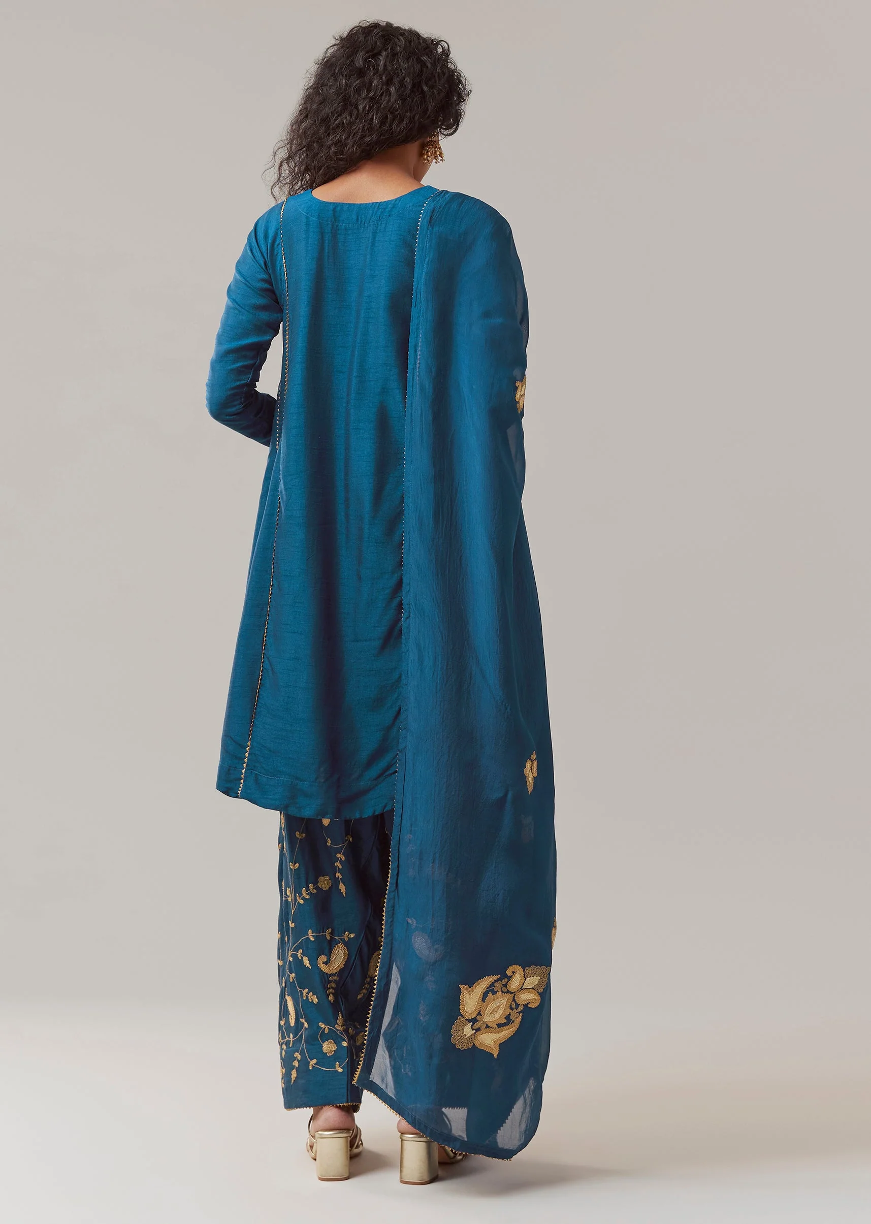 Blue Gota Work Silk Anarkali Set - Image 5