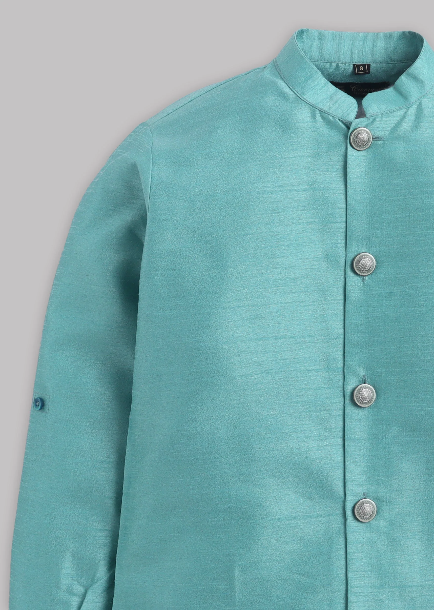 Blue Grey Floral Nehru Jacket Set - Image 5