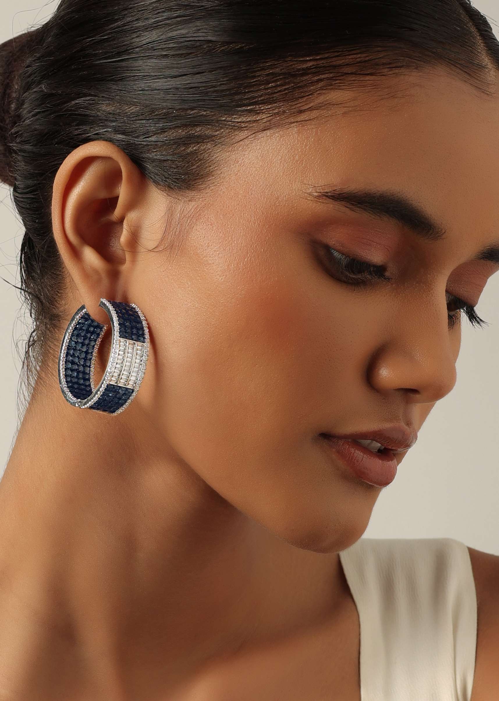 Blue Hoops Embedded With Zirconia Stones - Image 2
