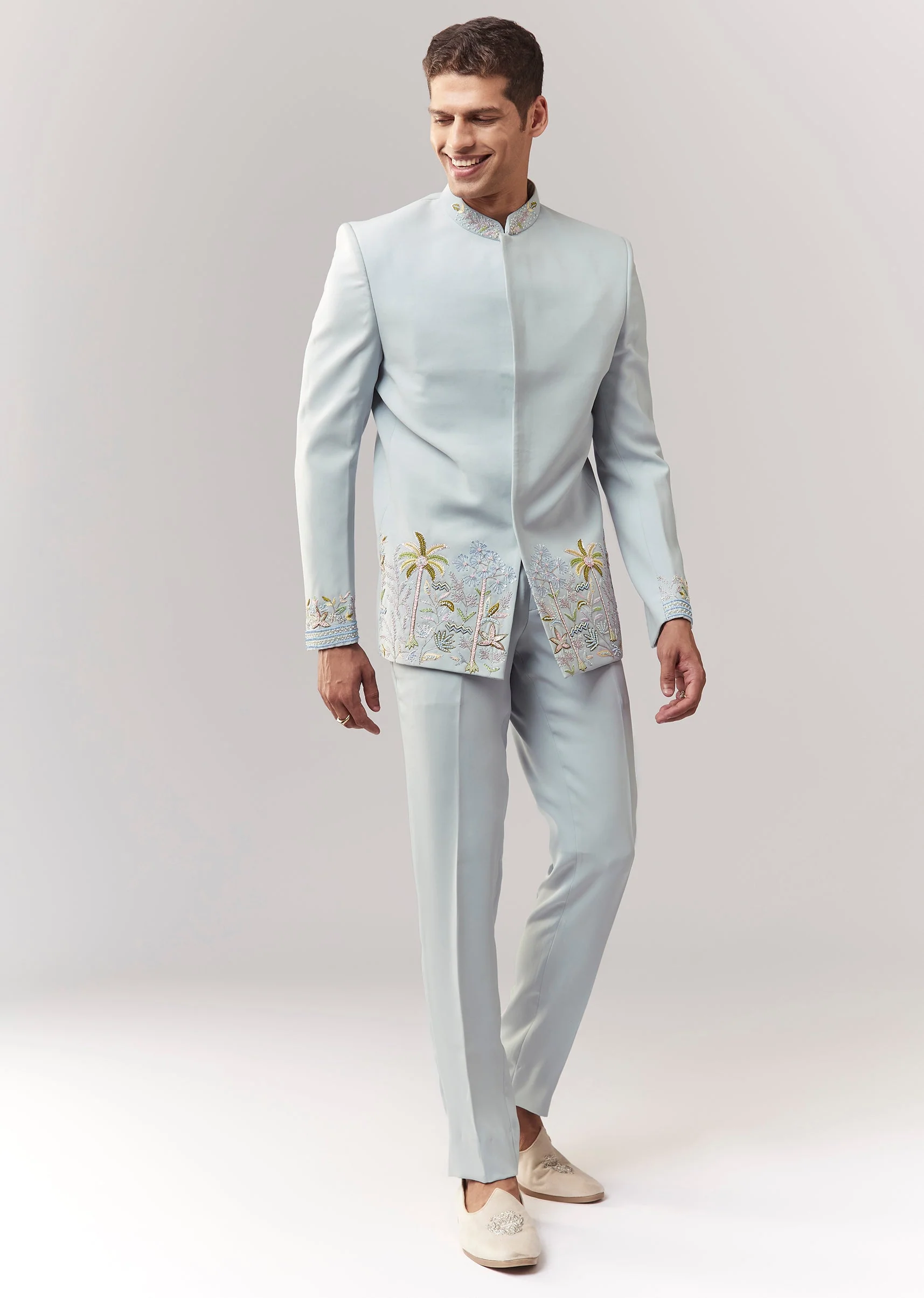 Blue Jodhpuri Set With Cutdana Sequins And Resham Work