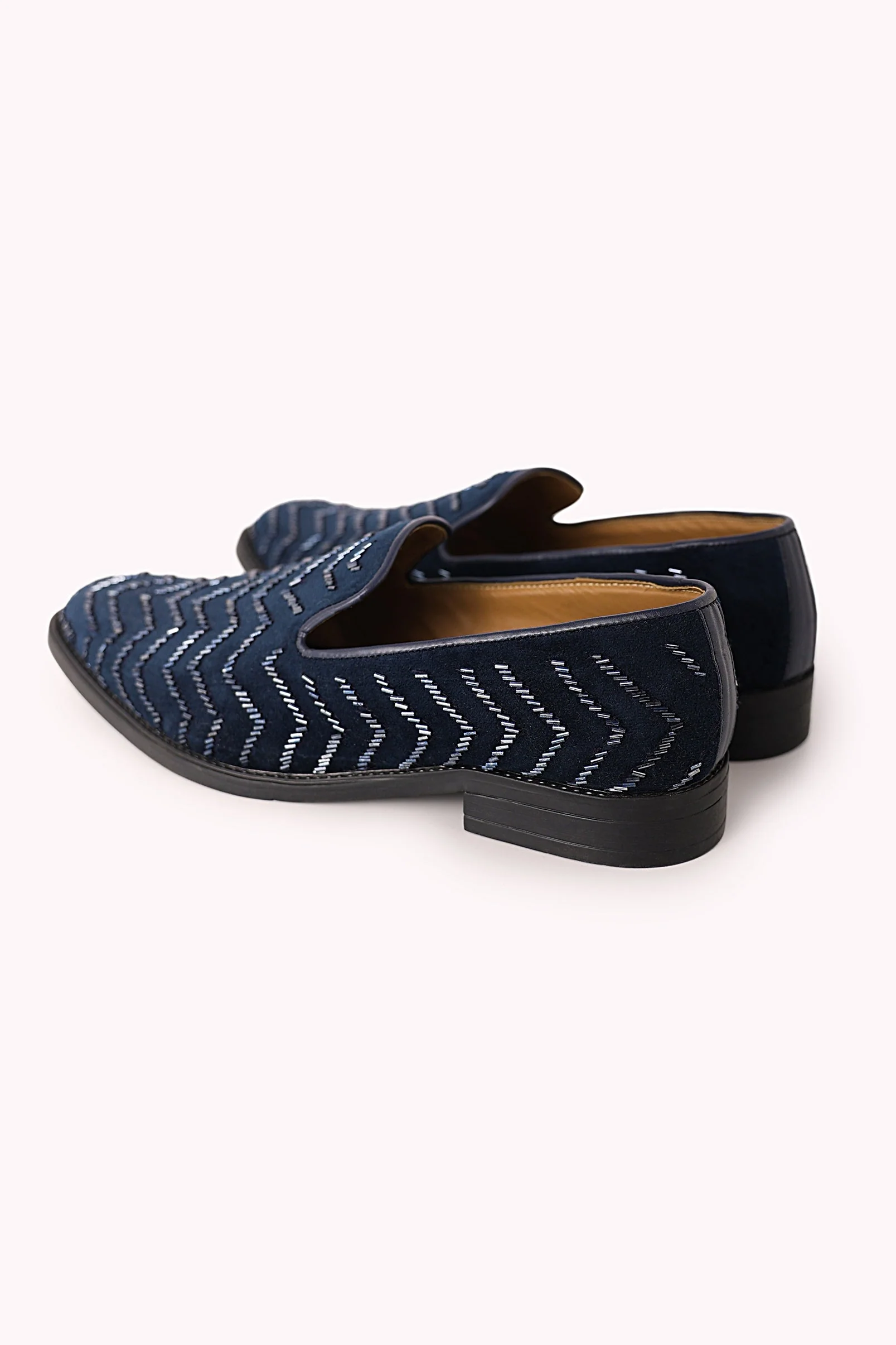 Blue Juttis In Velvet with Chevron Pattern - Image 3