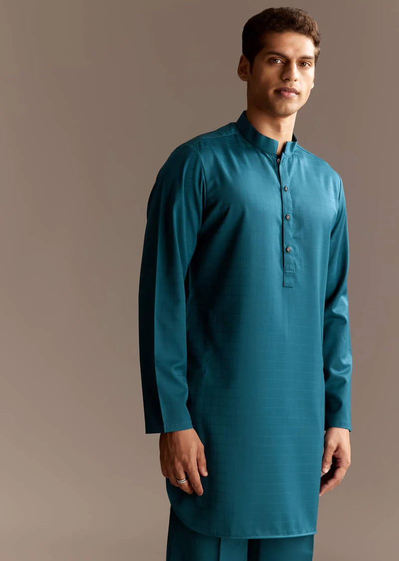 Blue Kurta Jacket Set With Palazzo Pants - Image 6