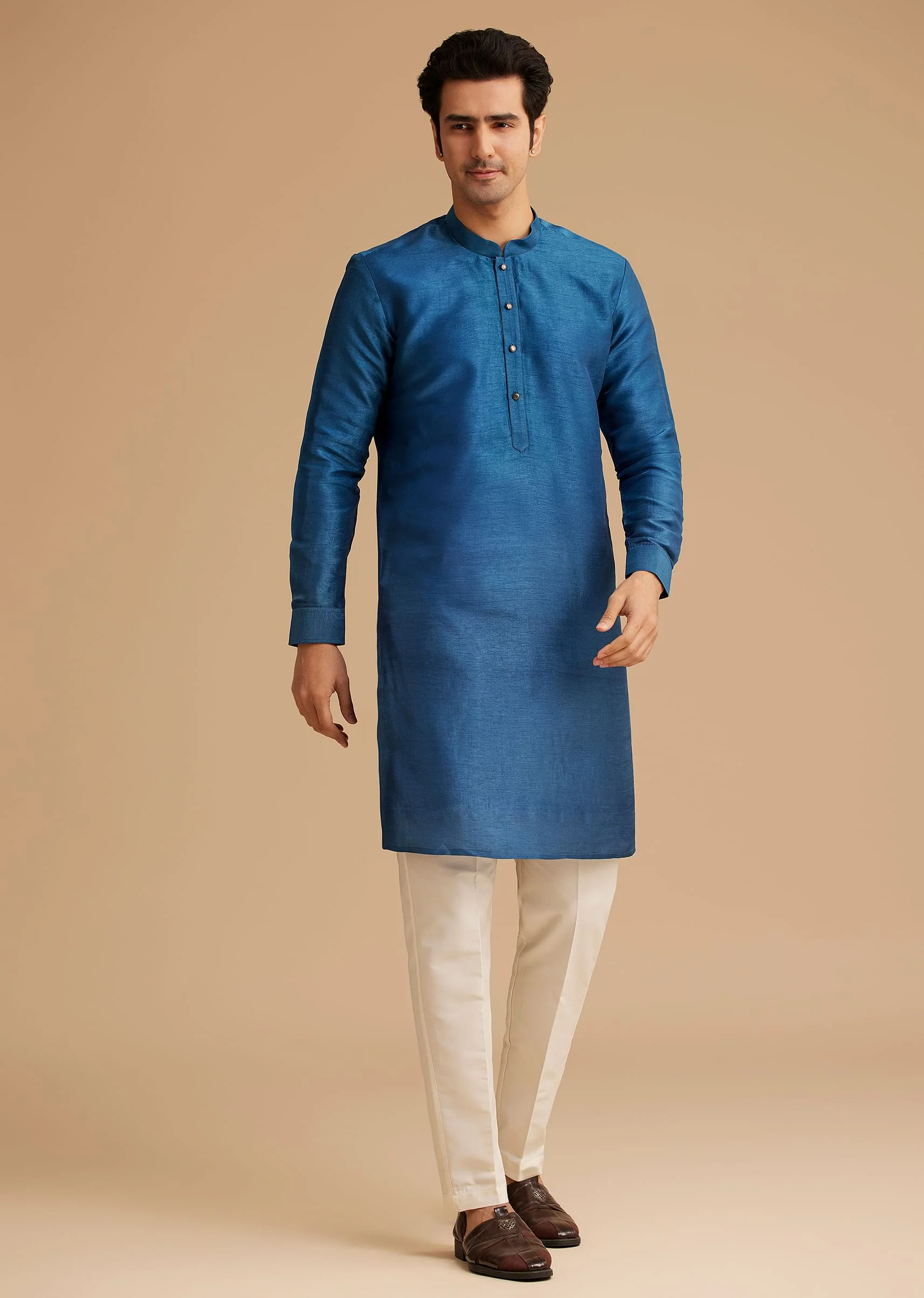 Blue Kurta Jacket Set With Resham Embroidery And Handworked Collar - Image 6