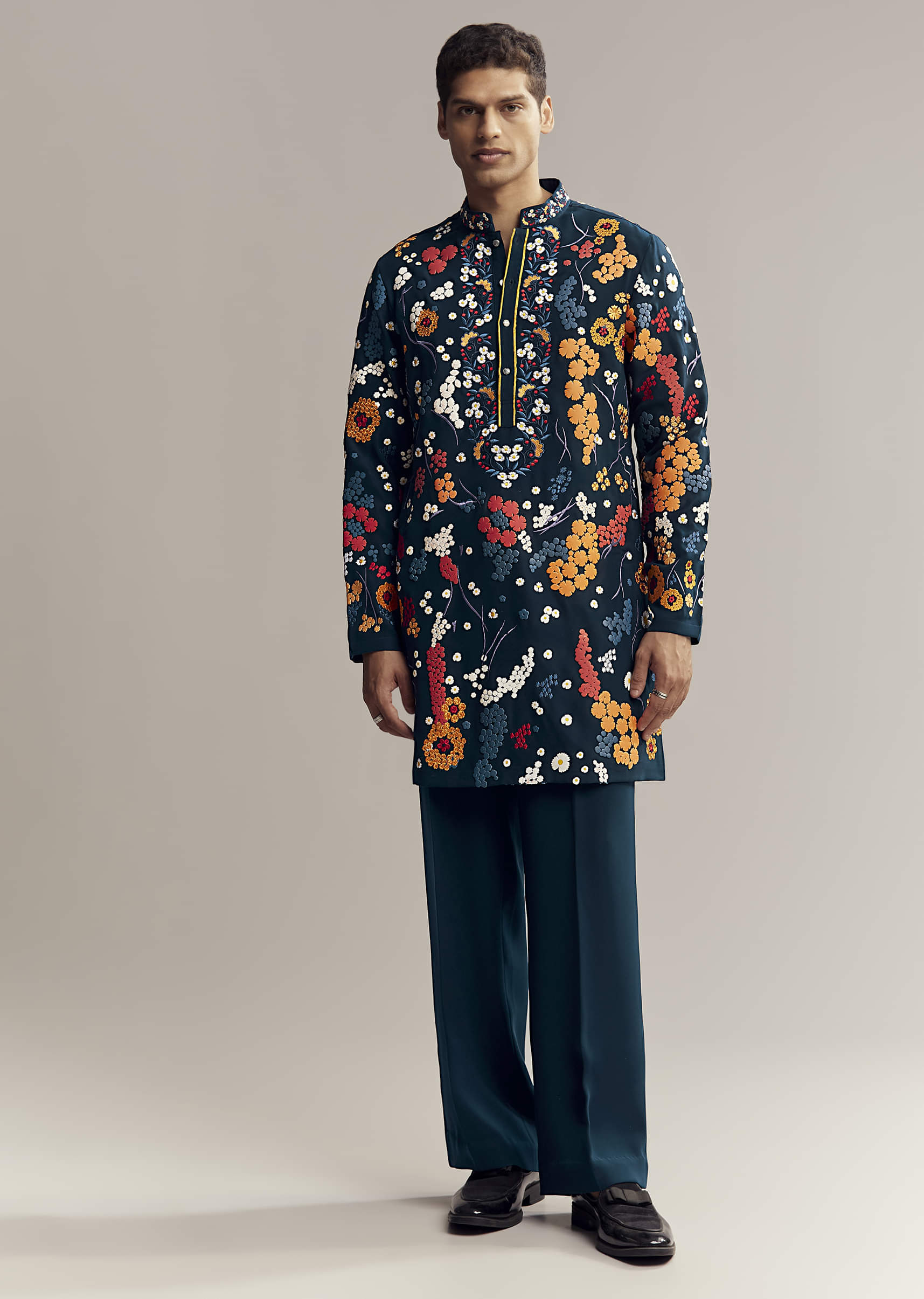 Blue Kurta Set For Men With Patchwork