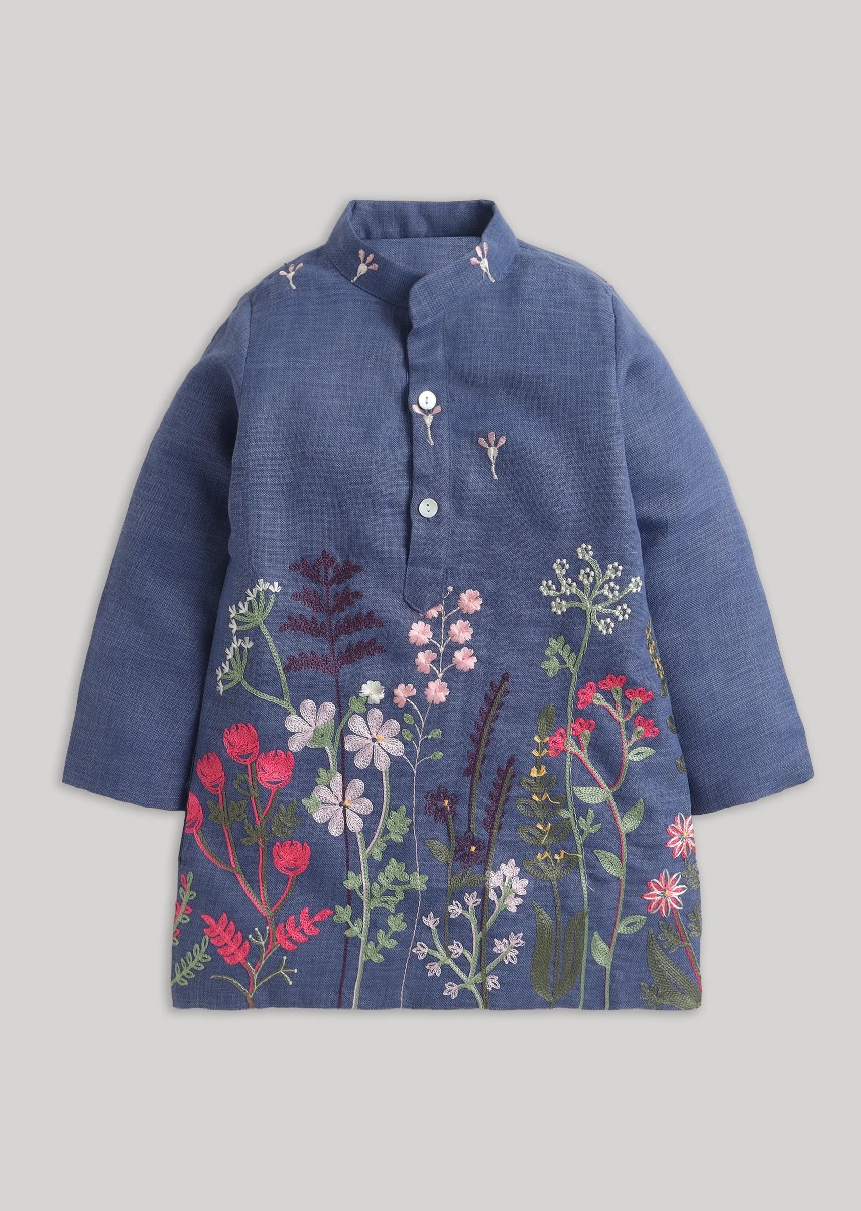 Blue Kurta Set With Multicolour Detailing And Embroidery - Image 2