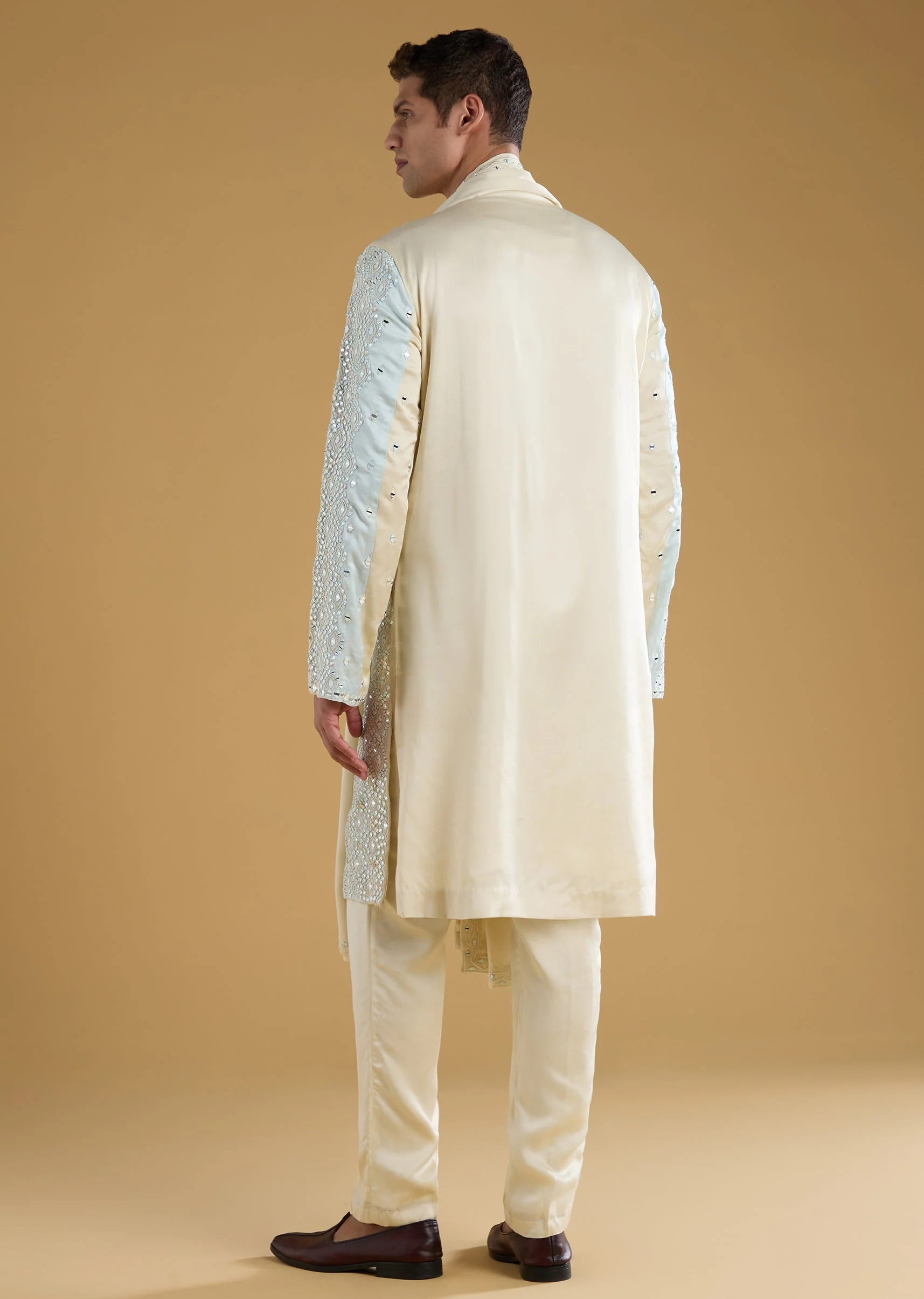 Blue Linen Silk Blend Mens Kurta Set - Image 6
