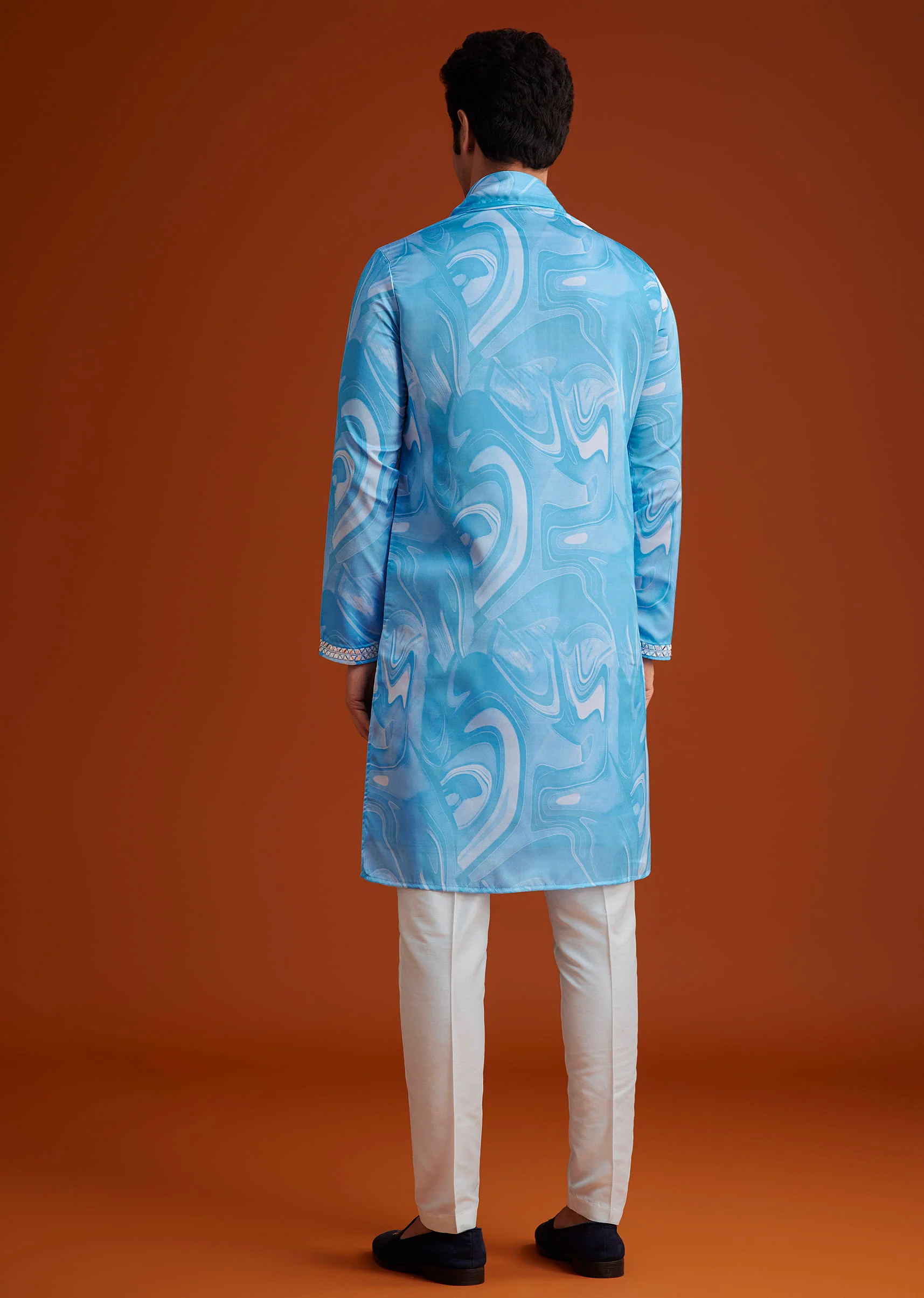 Blue Marble Printed Kurta Set - Image 5