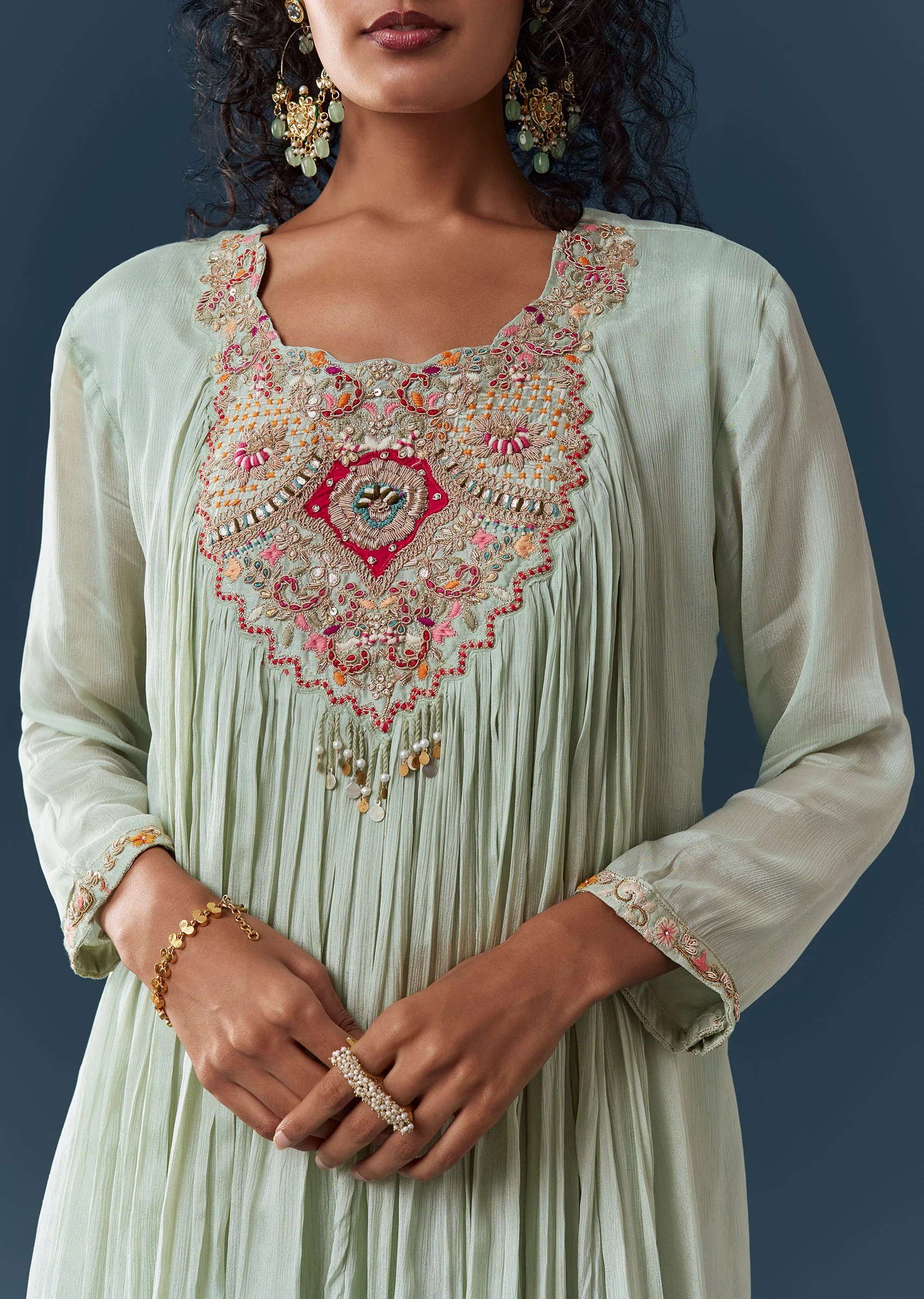 Blue Minimal Sharara-Style Palazzo Suit - Image 2