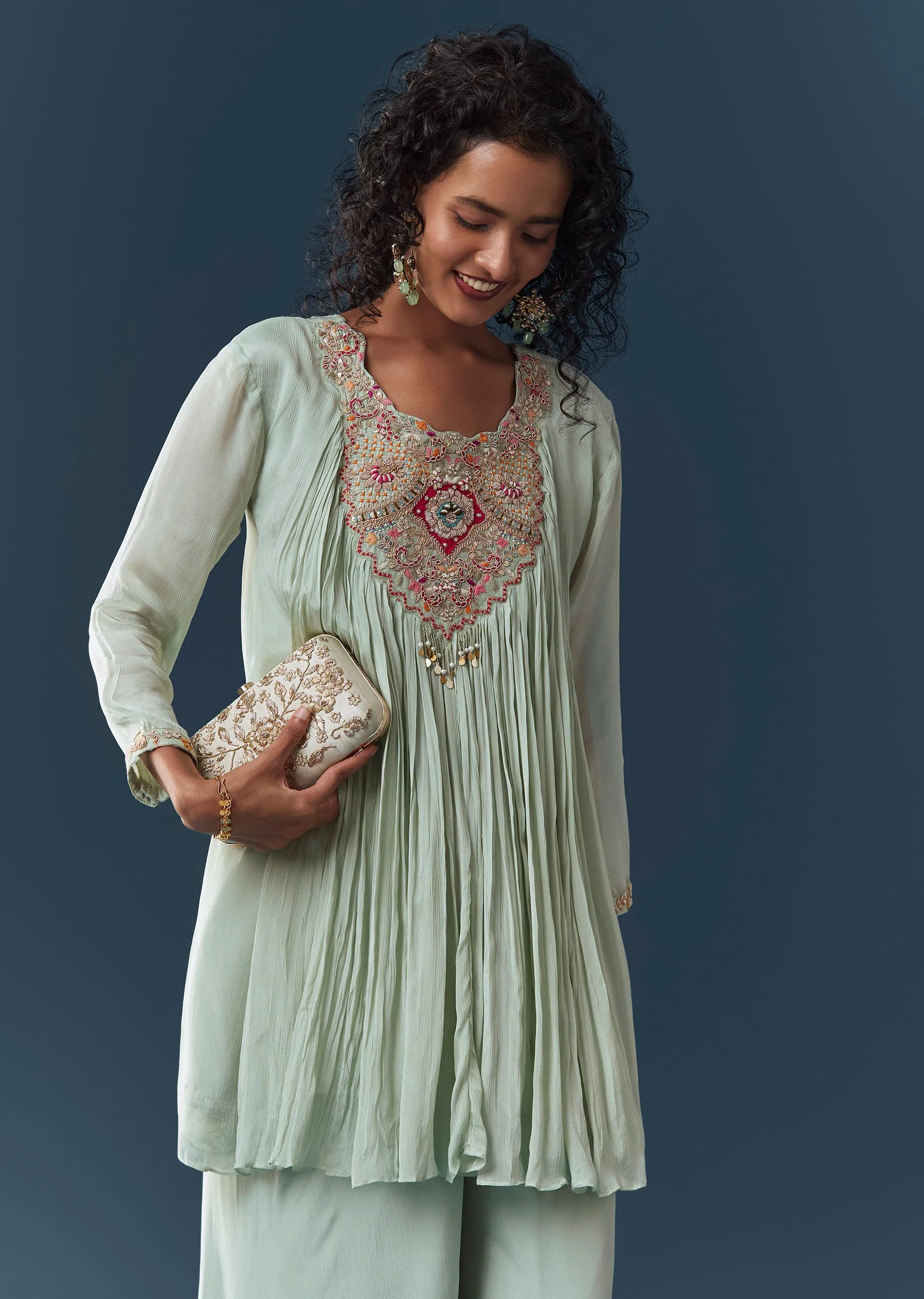 Blue Minimal Sharara-Style Palazzo Suit - Image 4