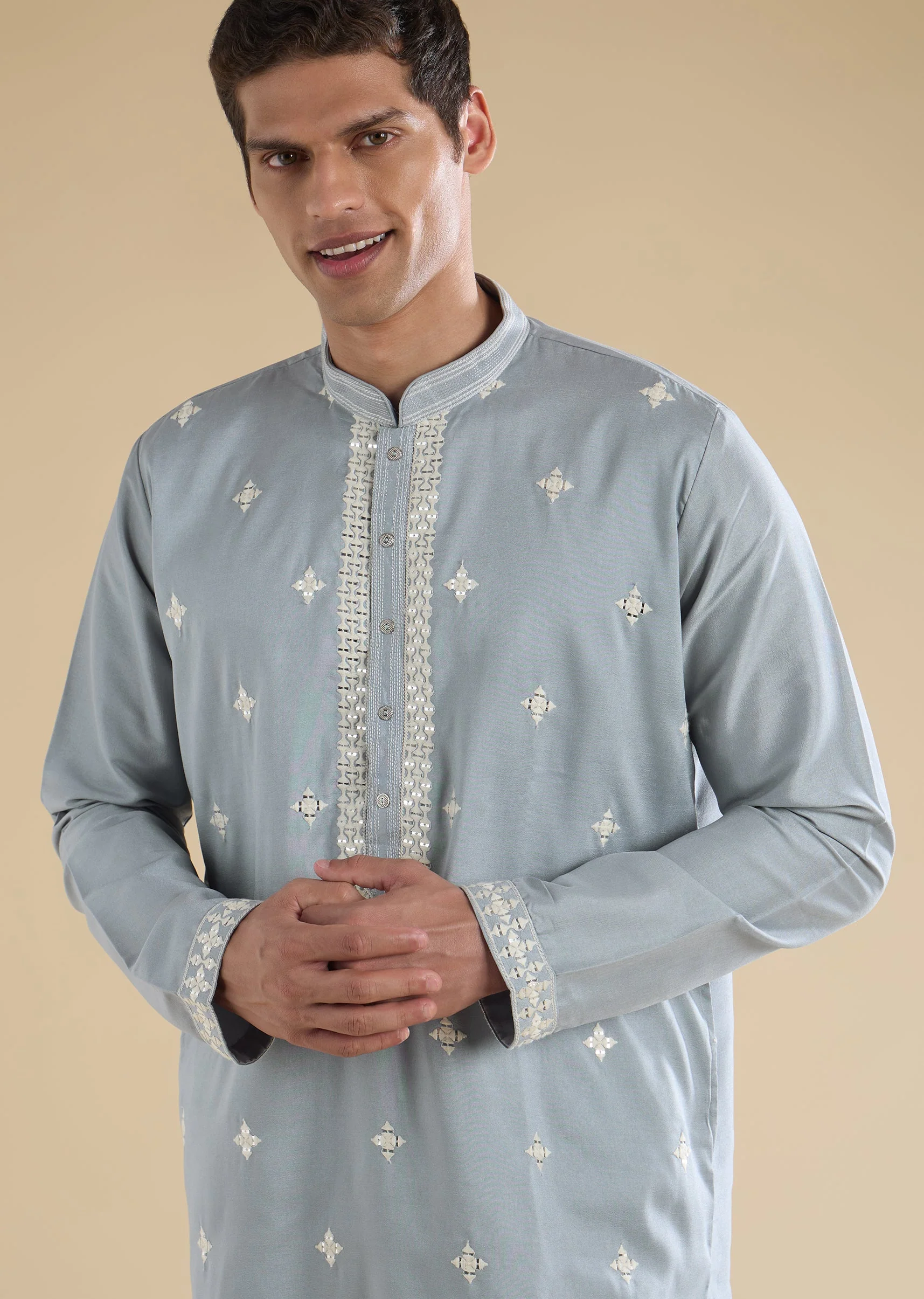 Blue Mirror Detail Casual Kurta Set - Image 2