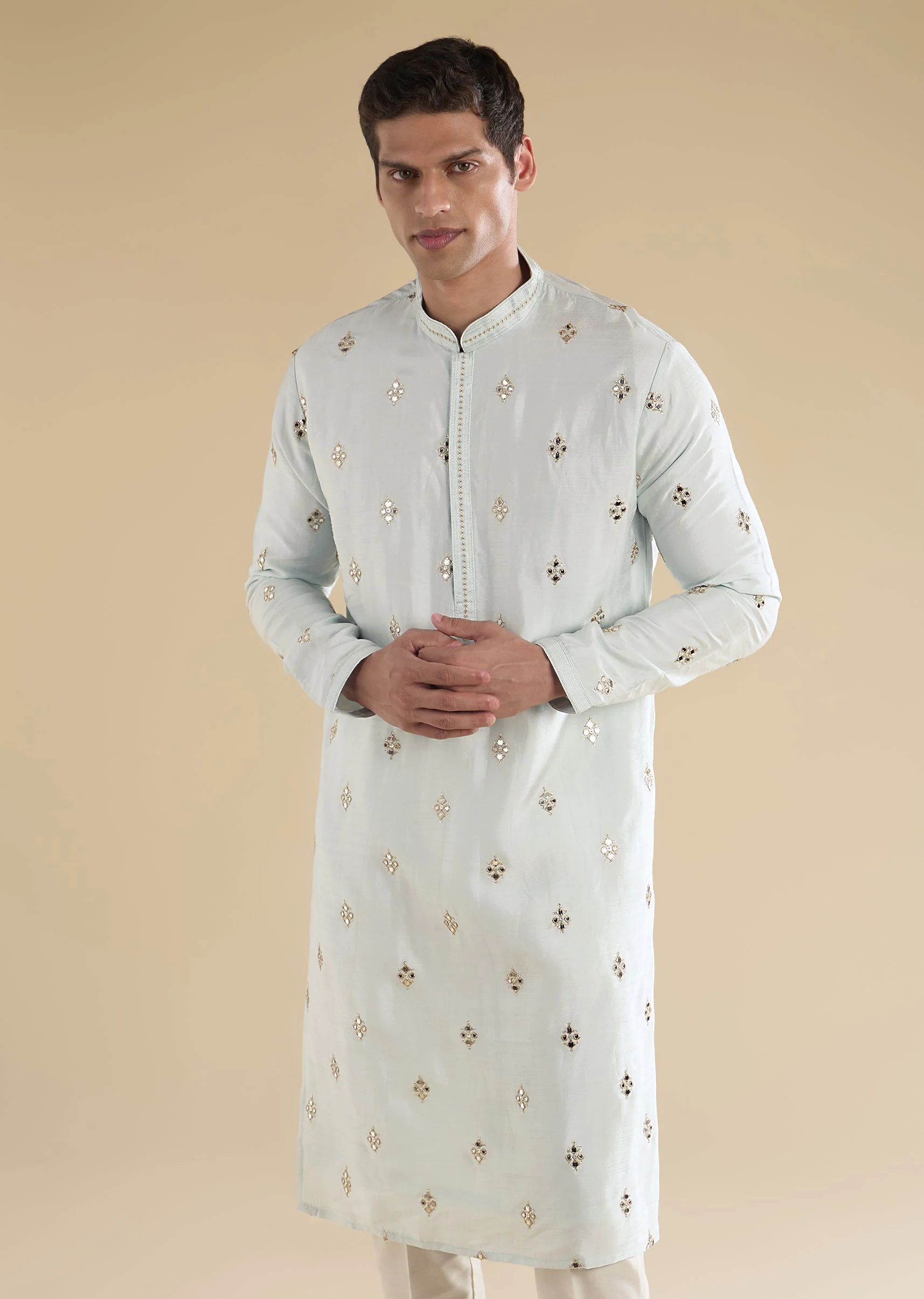 Blue Mirror Detail Kurta Set - Image 4