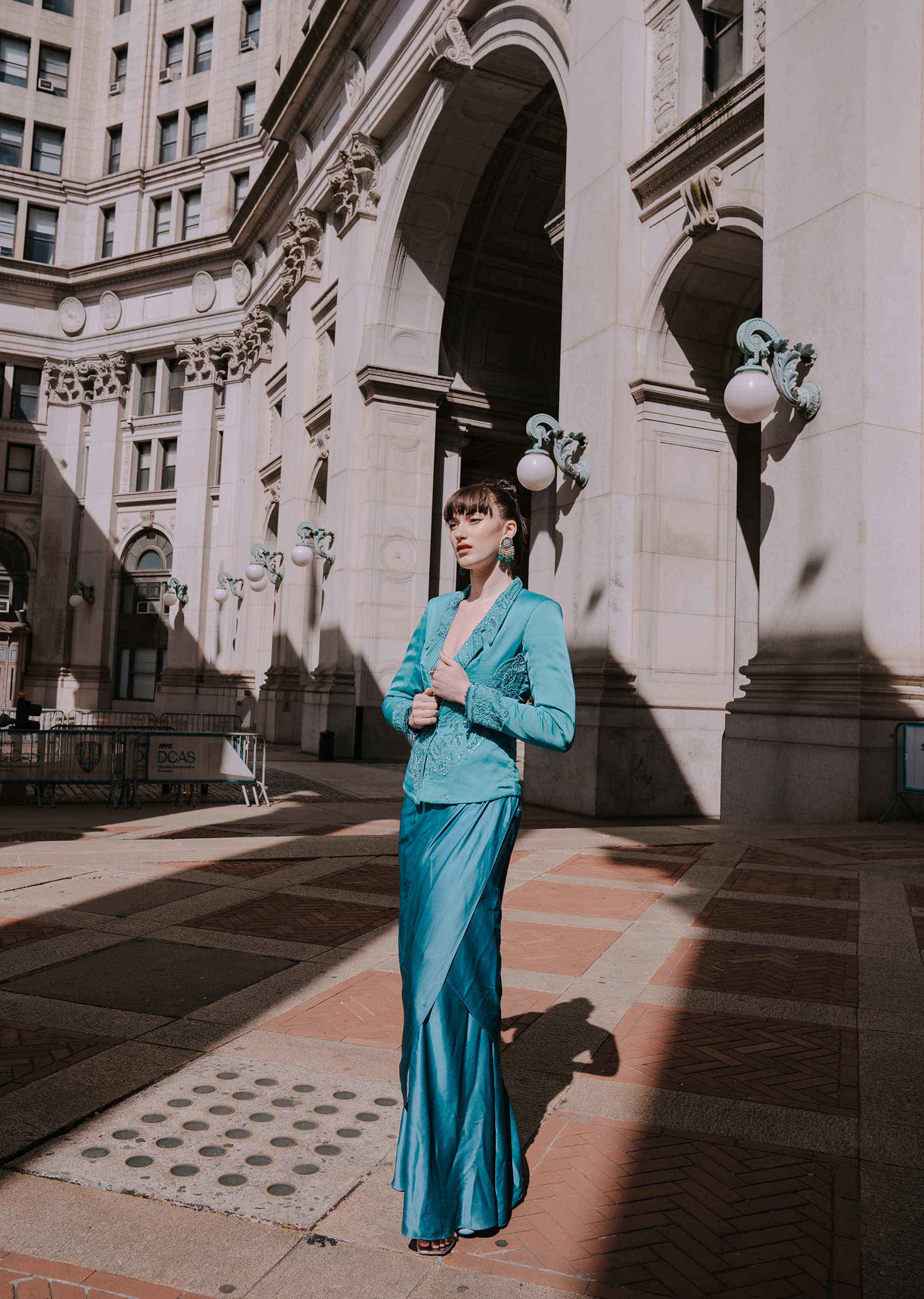 Blue Ombre Draped Skirt WIth Embroidered Jacket - Image 6