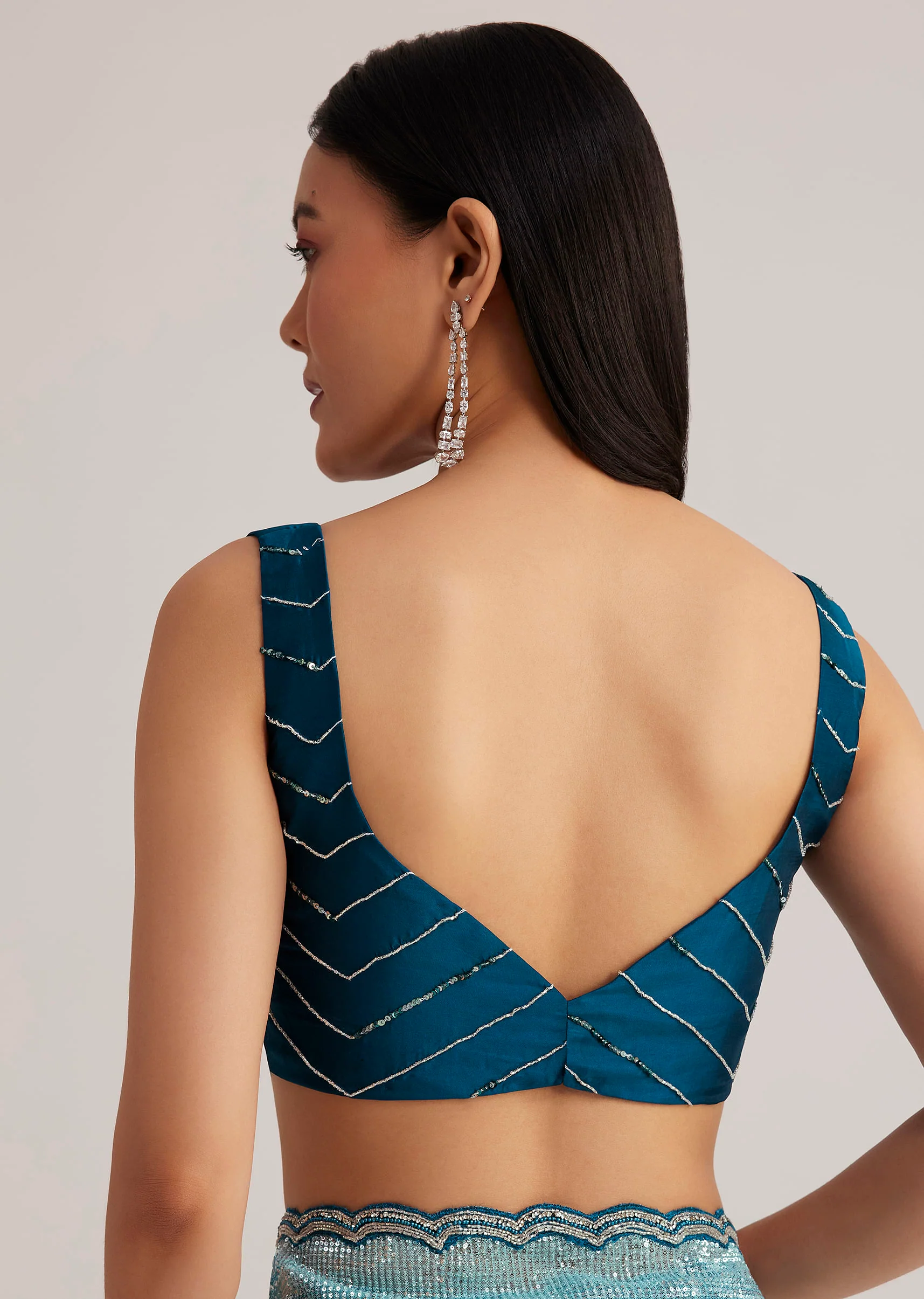 Blue Ombre Half And Half Sequins Saree - Image 8