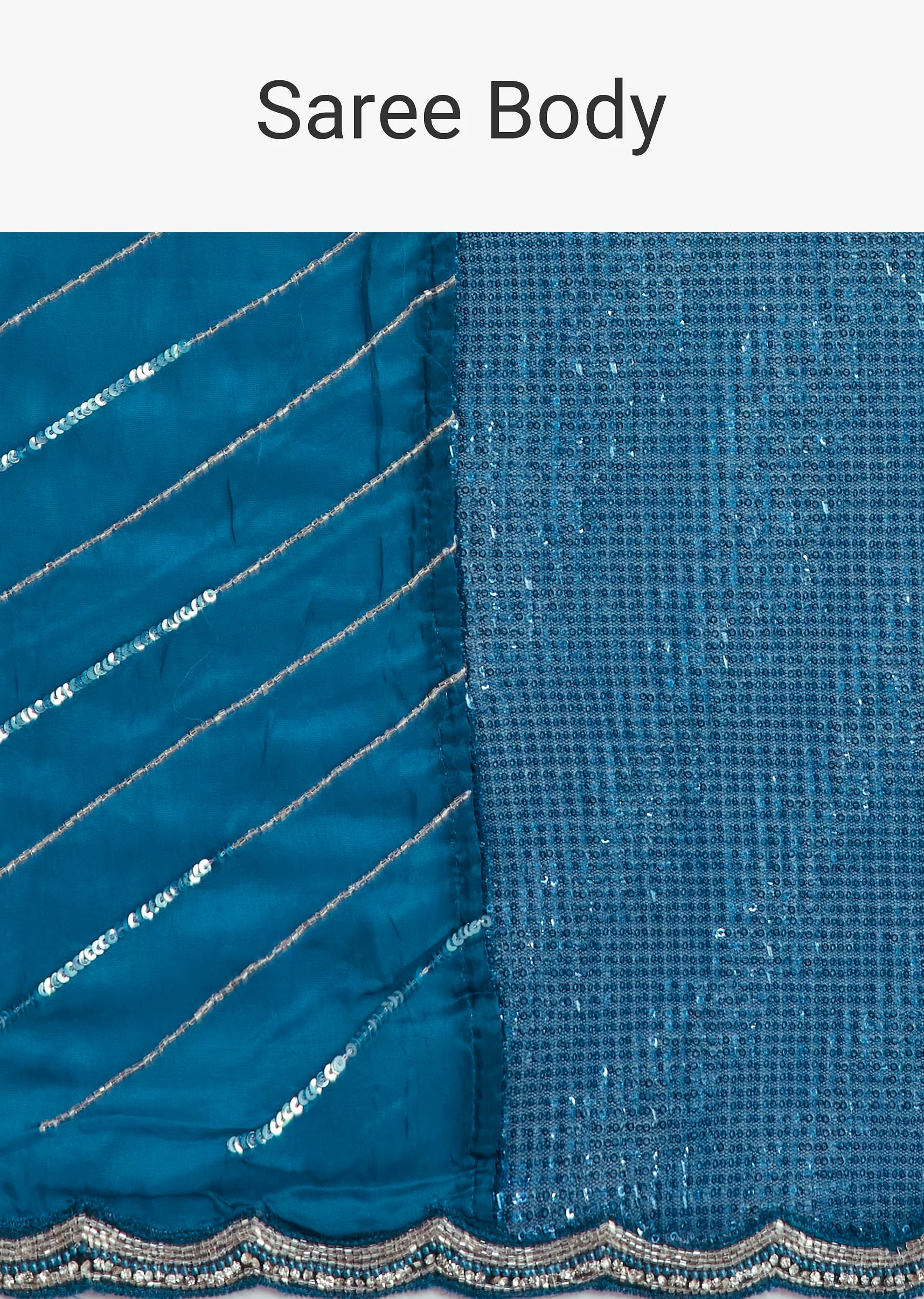 Blue Ombre Half And Half Sequins Saree - Image 9