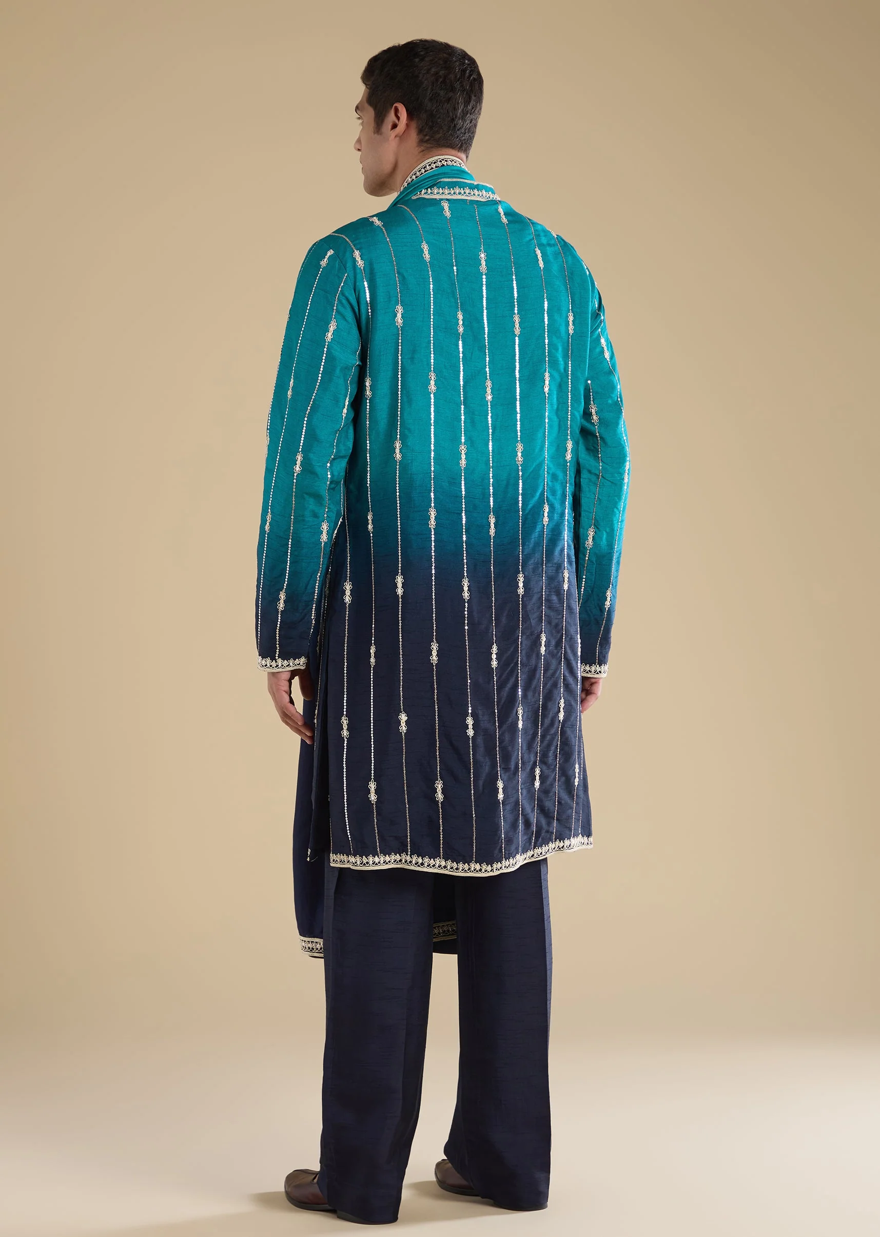 Blue Ombre Kurta Set With Dupatta And Pants - Image 5