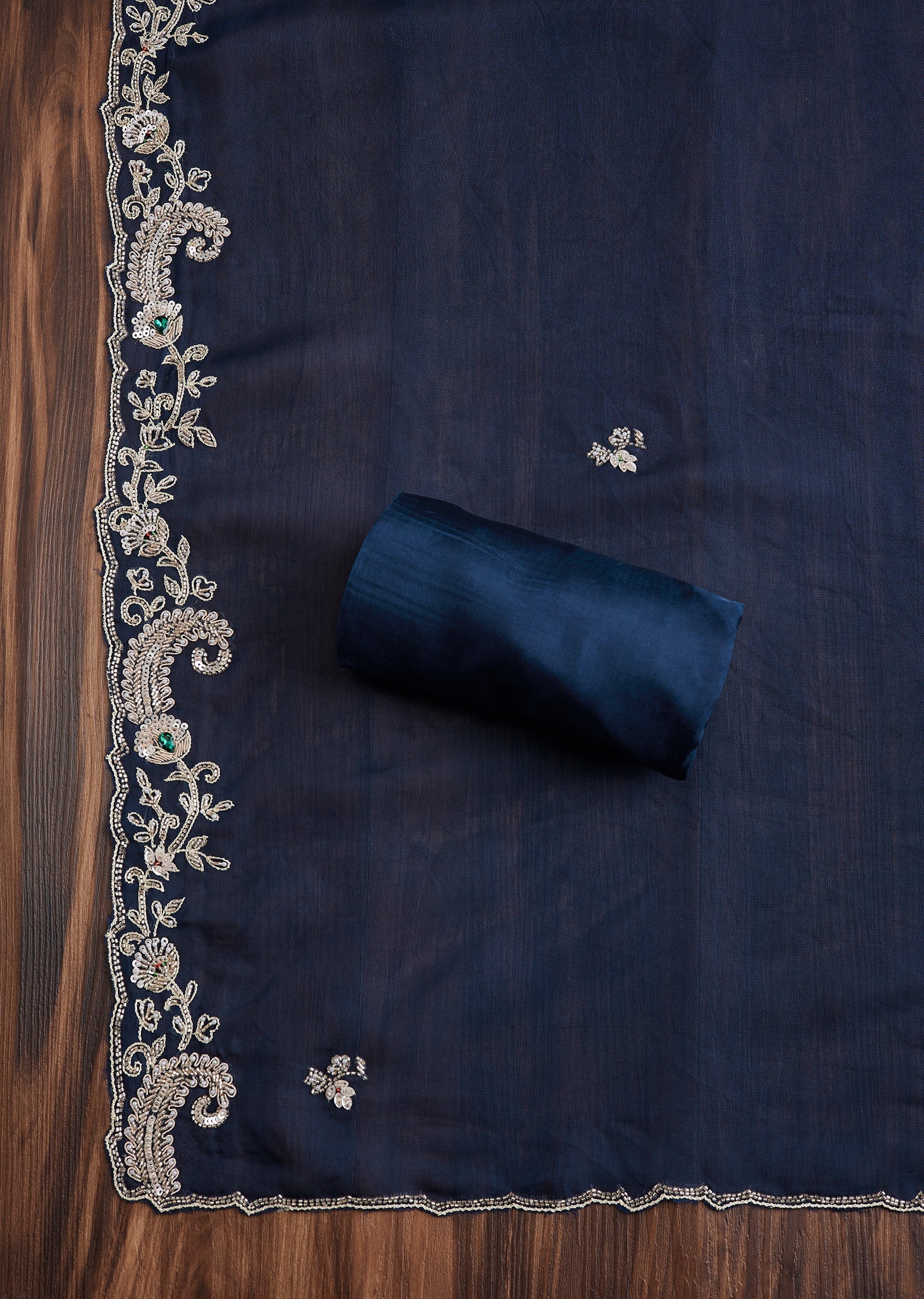 Blue Organza Embroidered Suit - Image 4