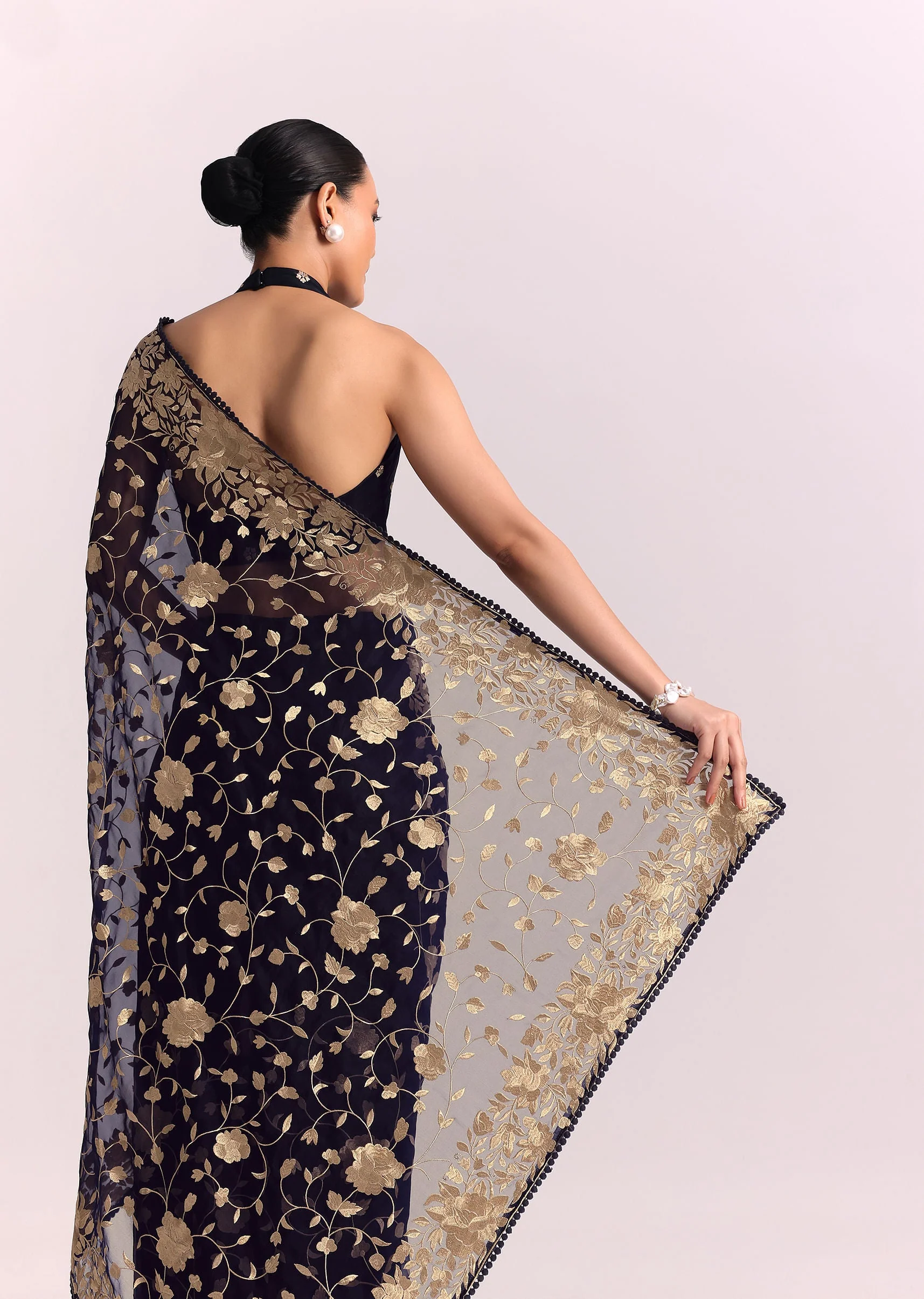 Blue Organza Parsi Gara Embroidered Saree - Image 6
