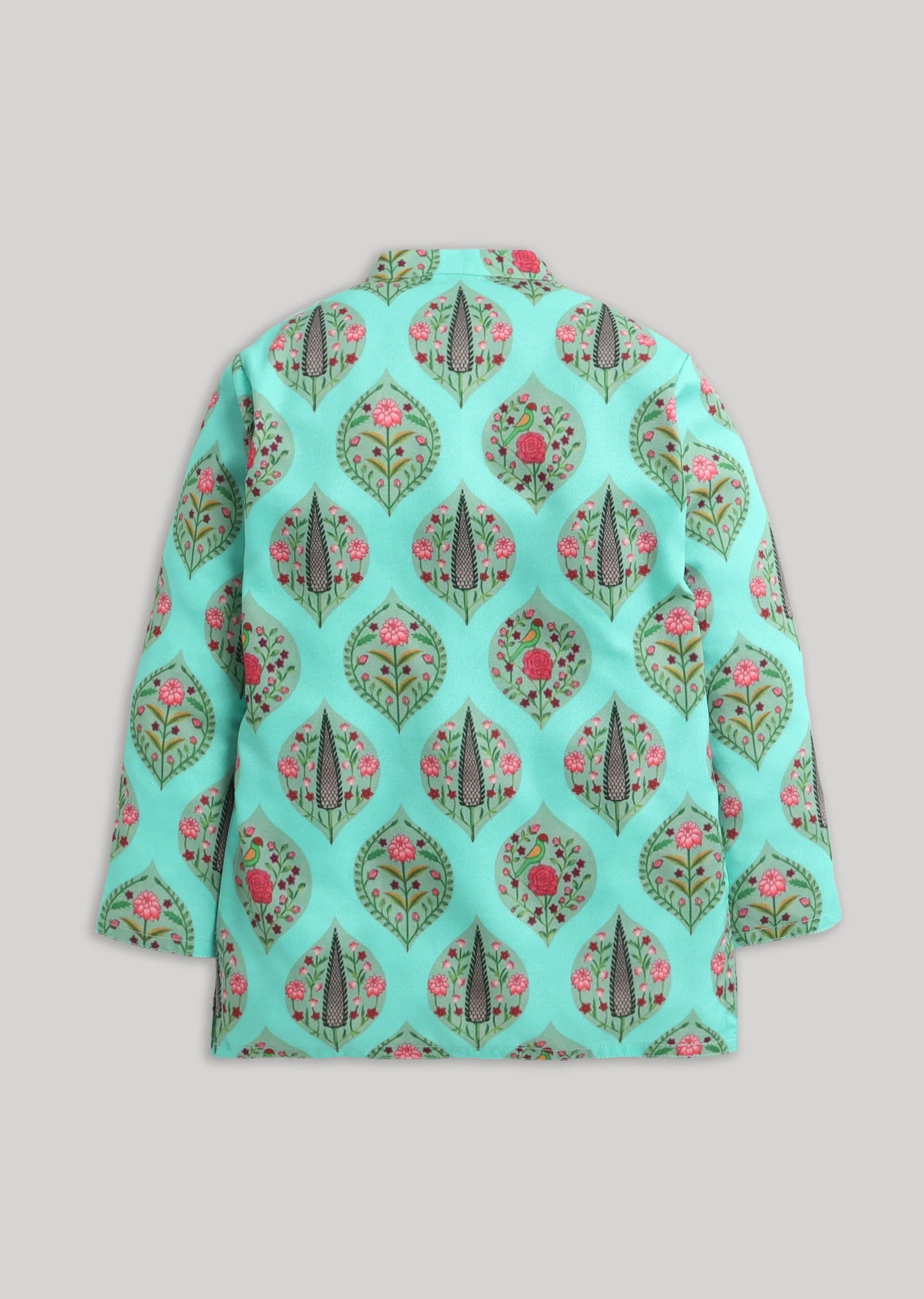 Blue Polyester Kurta Set With Floral Detailing - Image 3