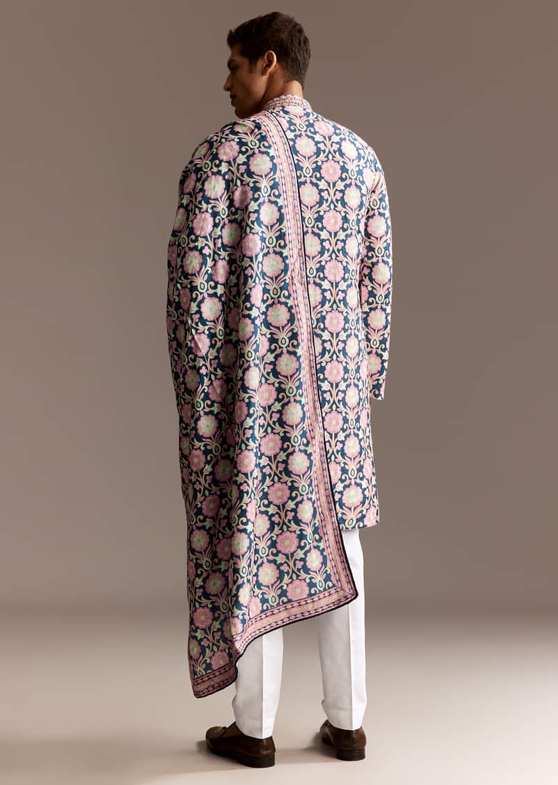 Blue Printed Kurta Dupatta Set With Mirror Work - Image 5