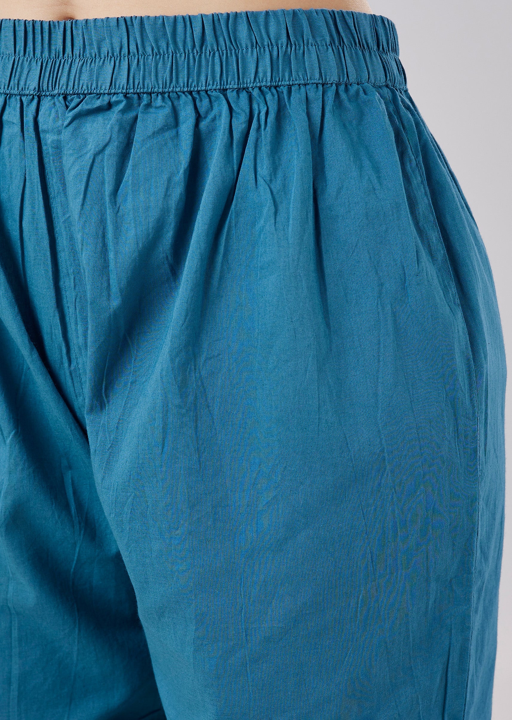 Blue Resham Embroidered Mulmul Anarkali Set With Dupatta - Image 6