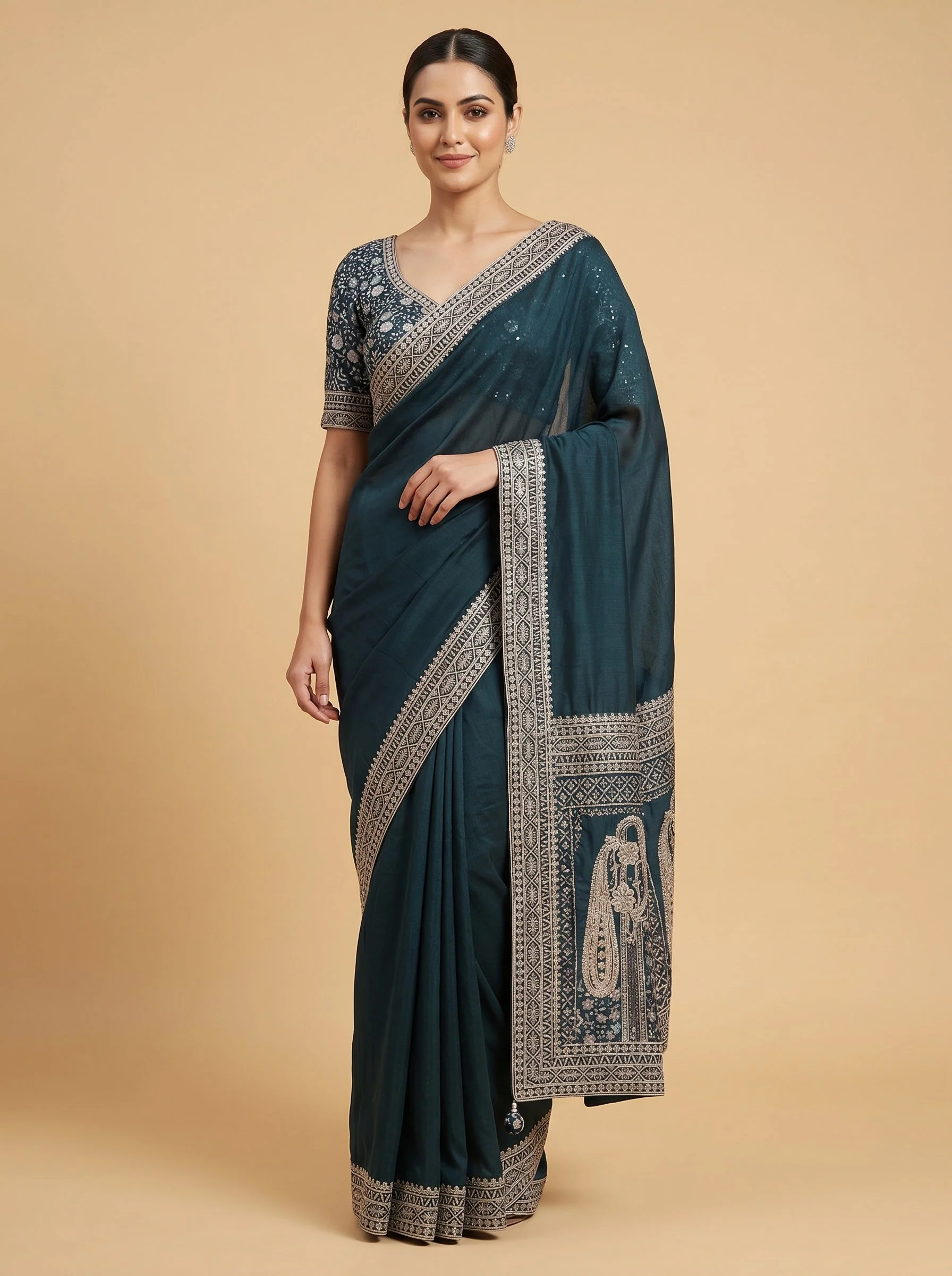 Blue Sapphire Tint Embroidered Saree