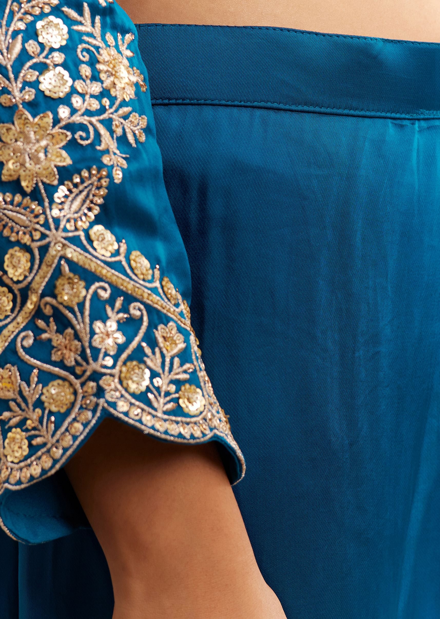 Blue Satin Zari Embroidered Dhoti Kurta Set - Image 6