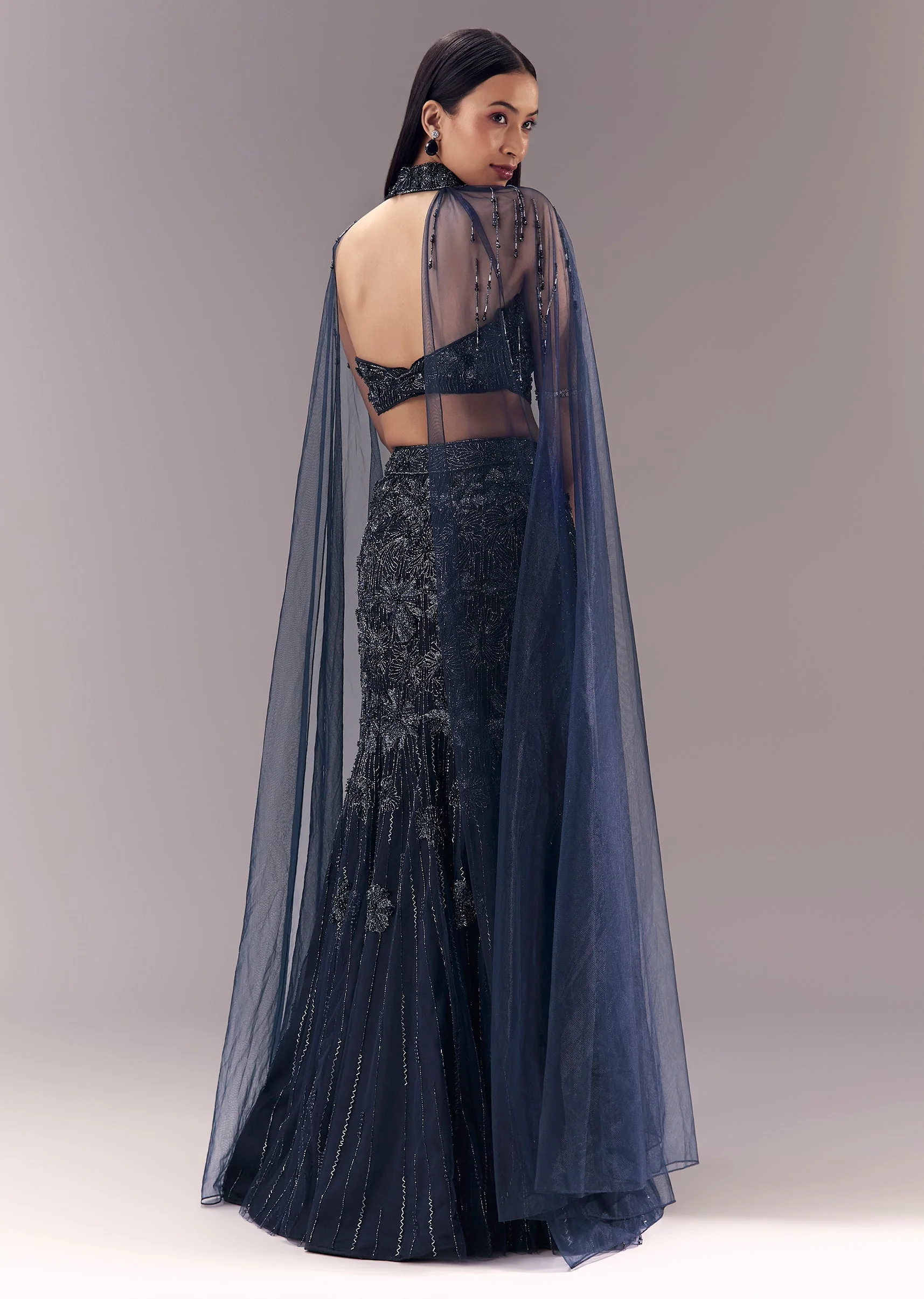 Blue Sequin Embellished And Lehenga Set - Image 2